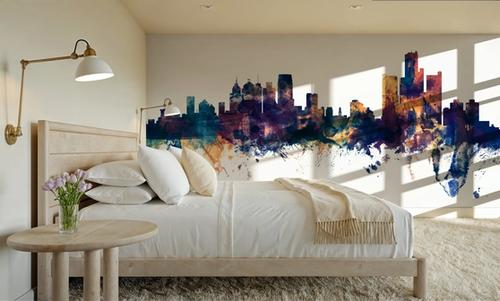 Detroit Michigan Skyline Blue & Bronze