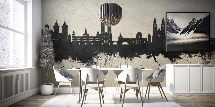Bamberg Germany Skyline Black & White premium wallpaper mural, Wallism