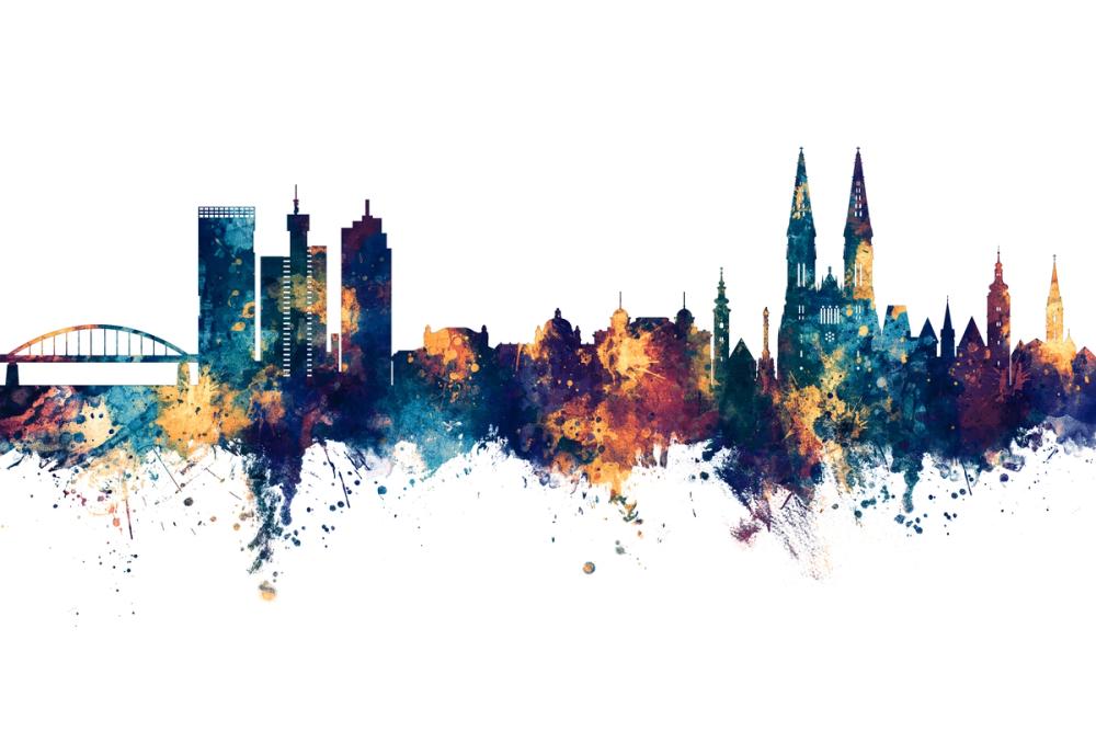 Zagreb Croatia Skyline Blue & Bronze