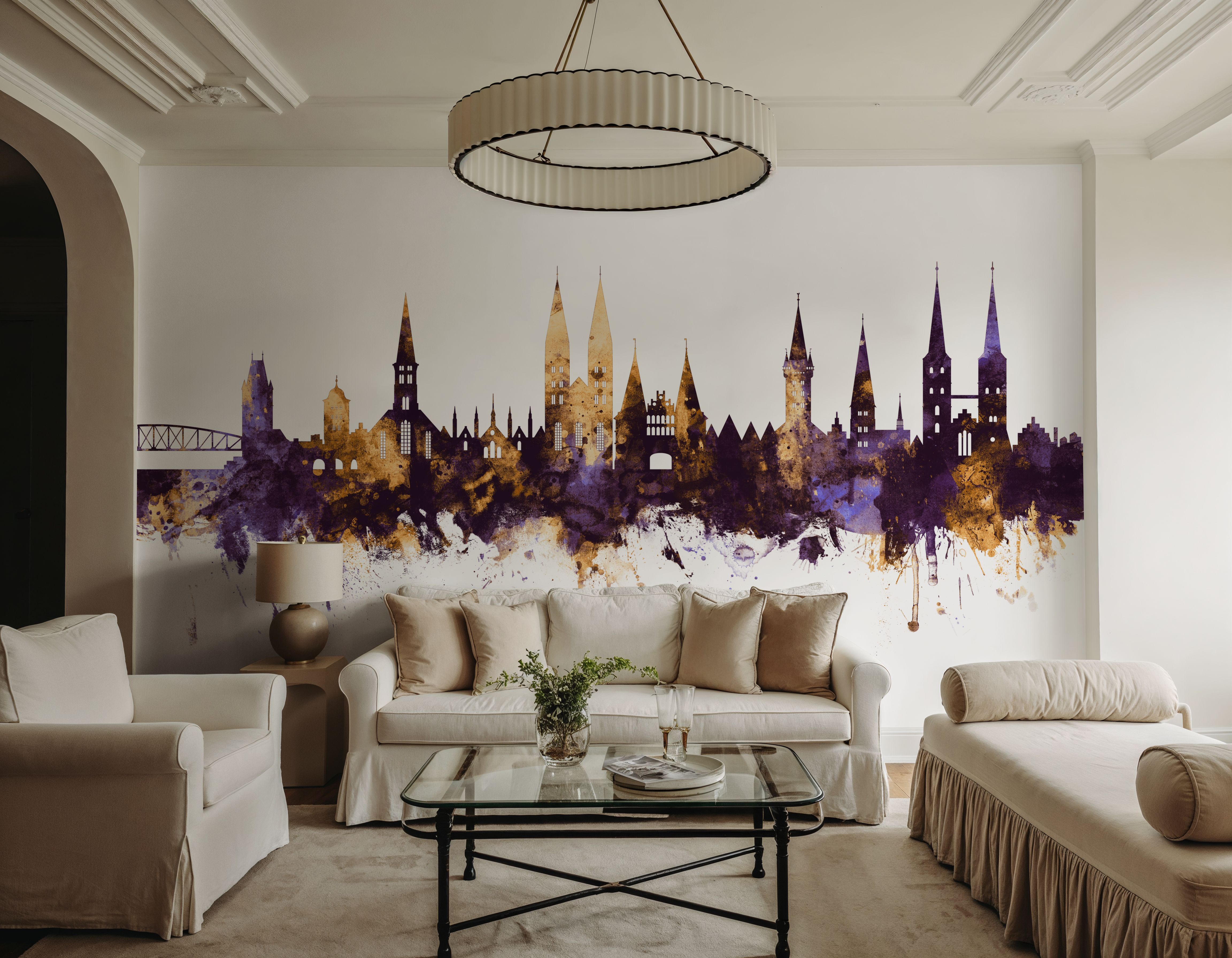 Lubeck Germany Skyline Purple & Gold