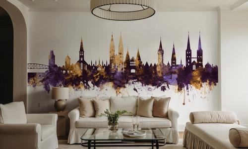 Lubeck Germany Skyline Purple & Gold
