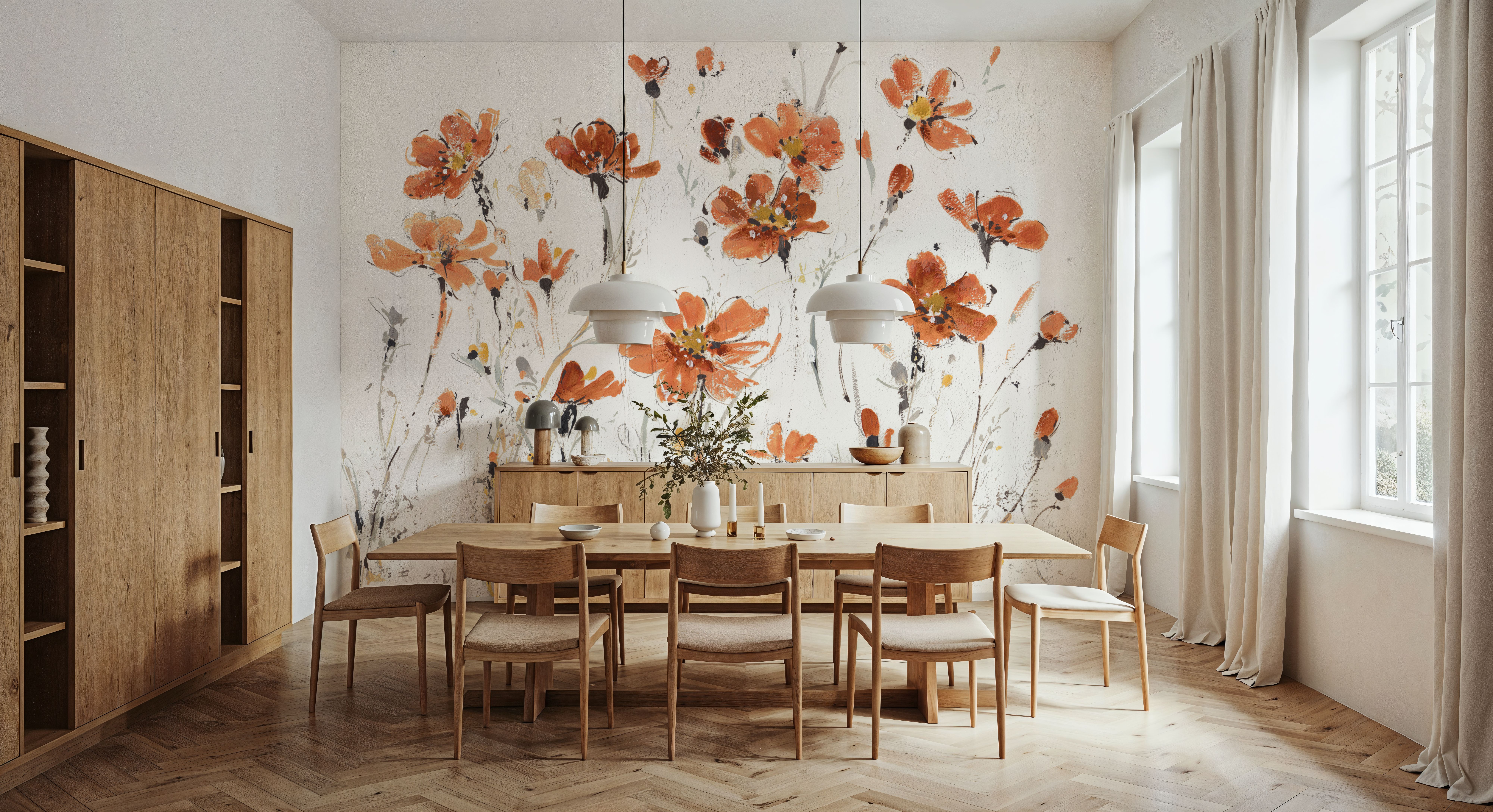 Wildflowers III Orange on White, Papier peint