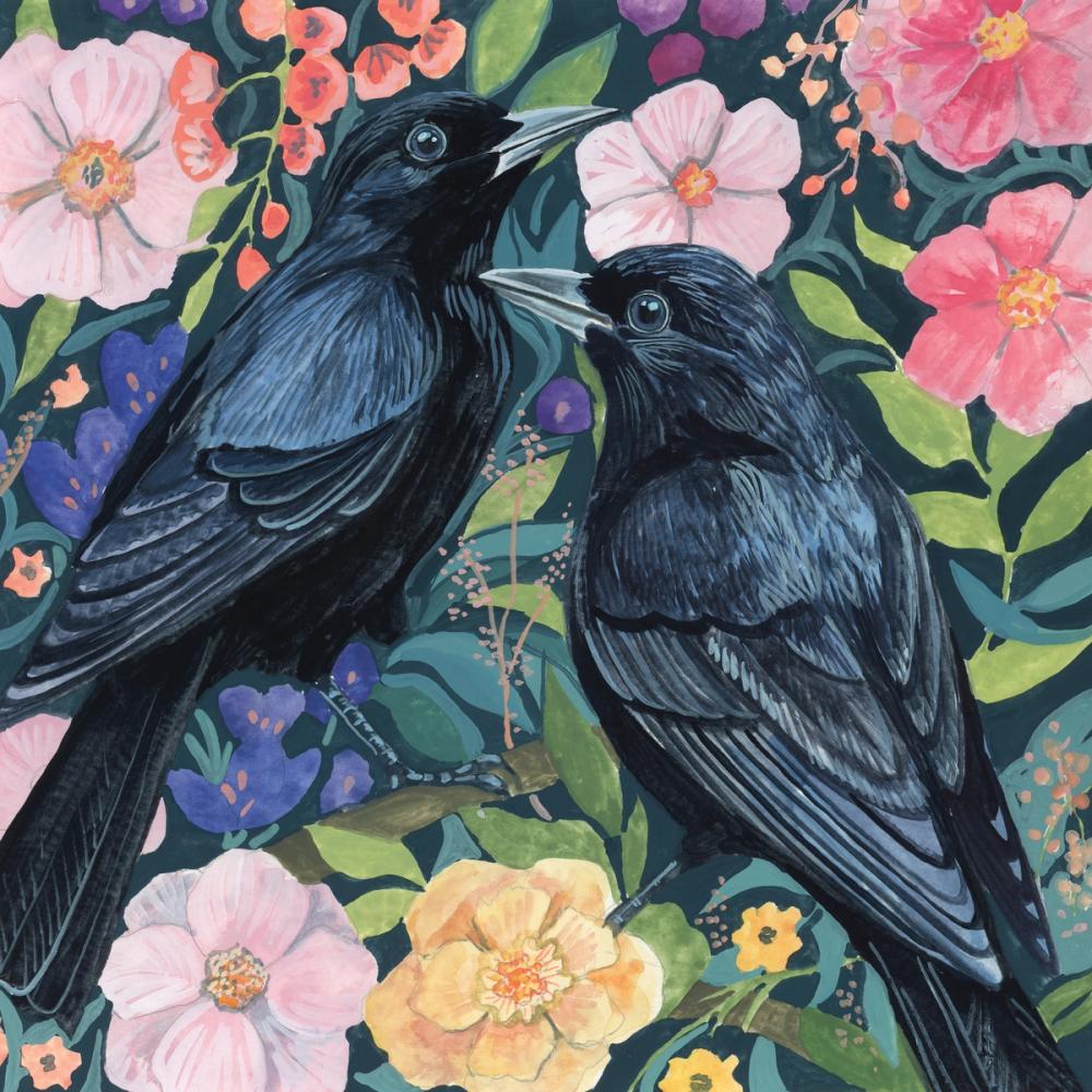 Two Crows on Flowers