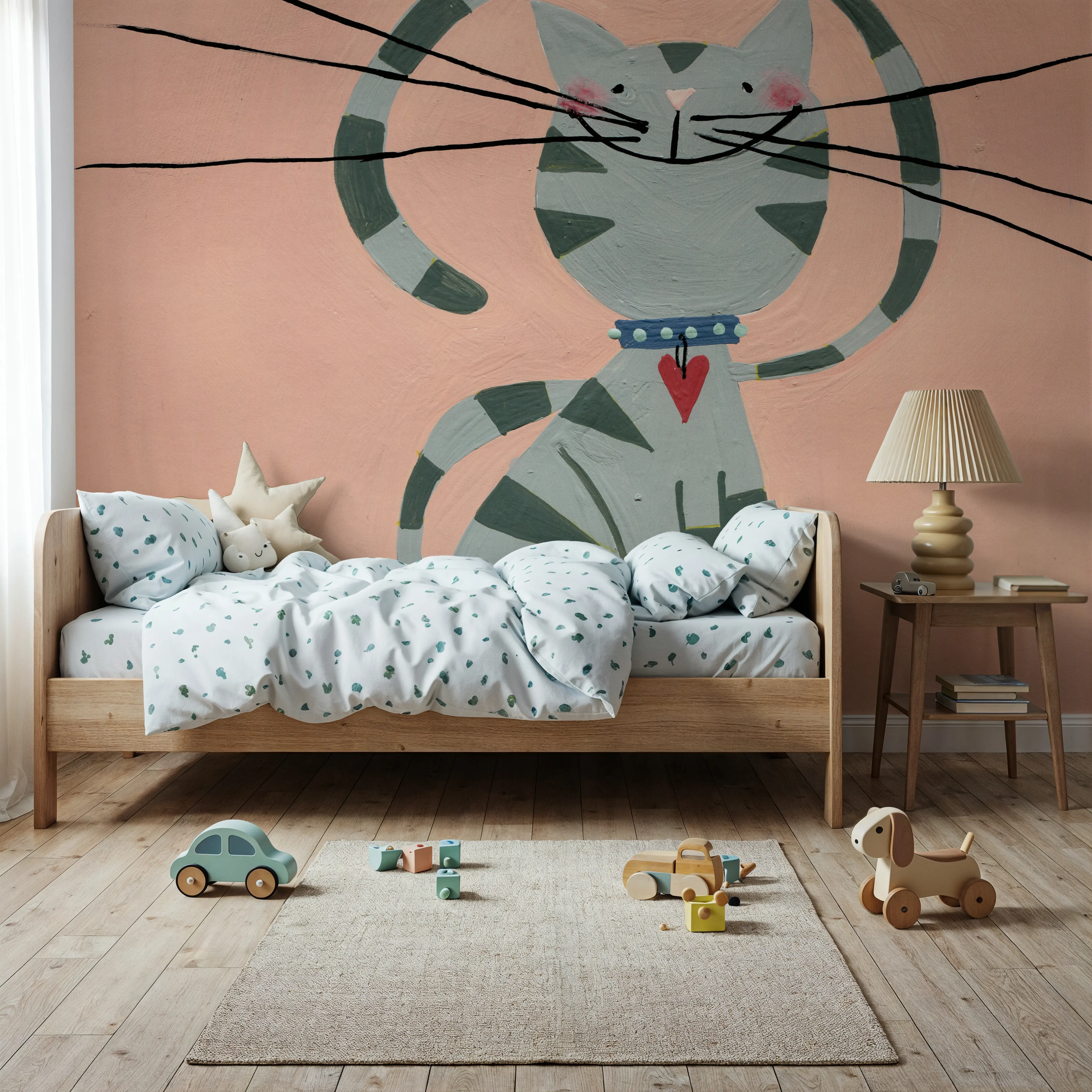 Fotobehang - Happy Cats Big Hugs - Grafische Kunst Dieren Mural - Roze - Kinderkamer - Wallism België - Zelfklevend of Vliesbehang