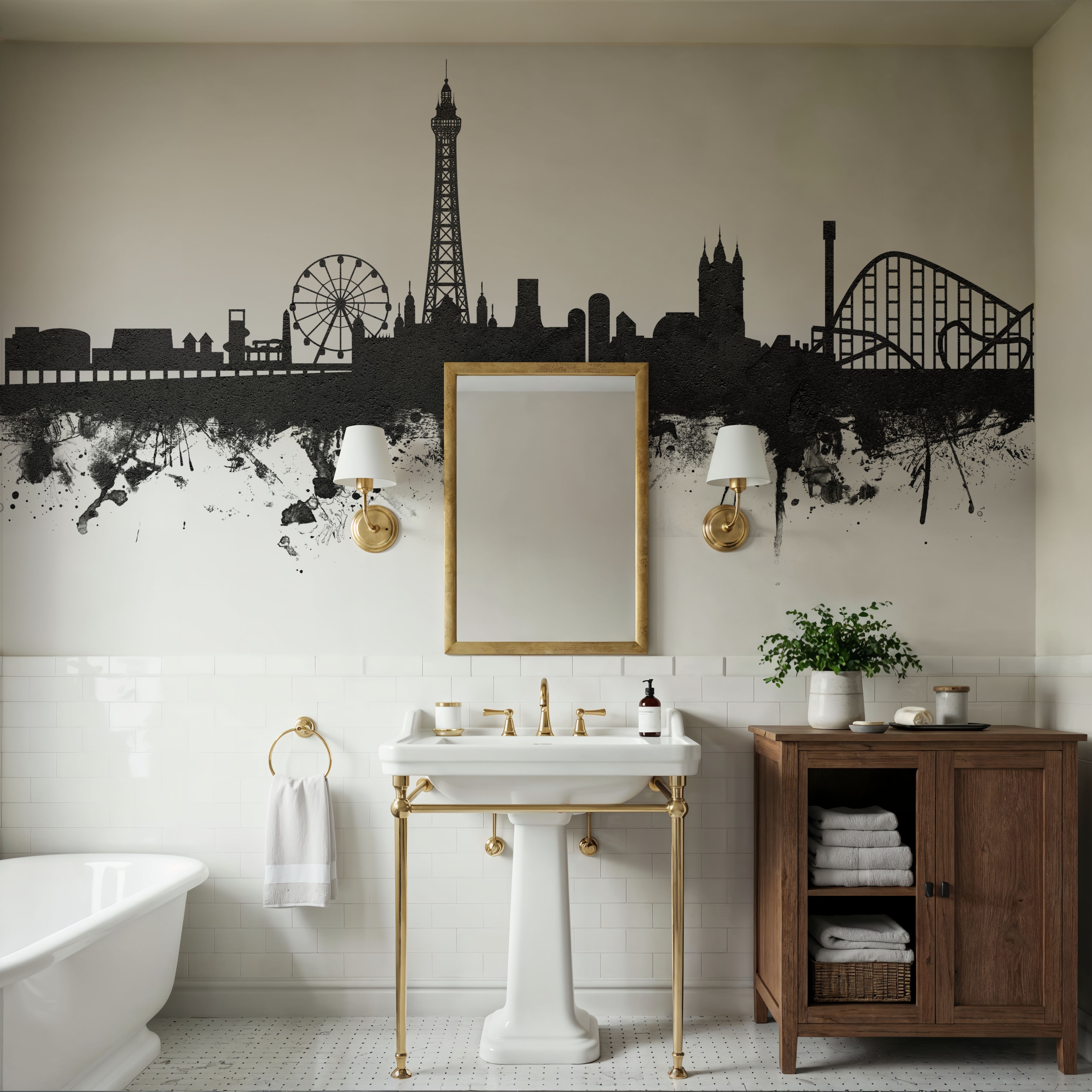 Blackpool England Skyline Black & White