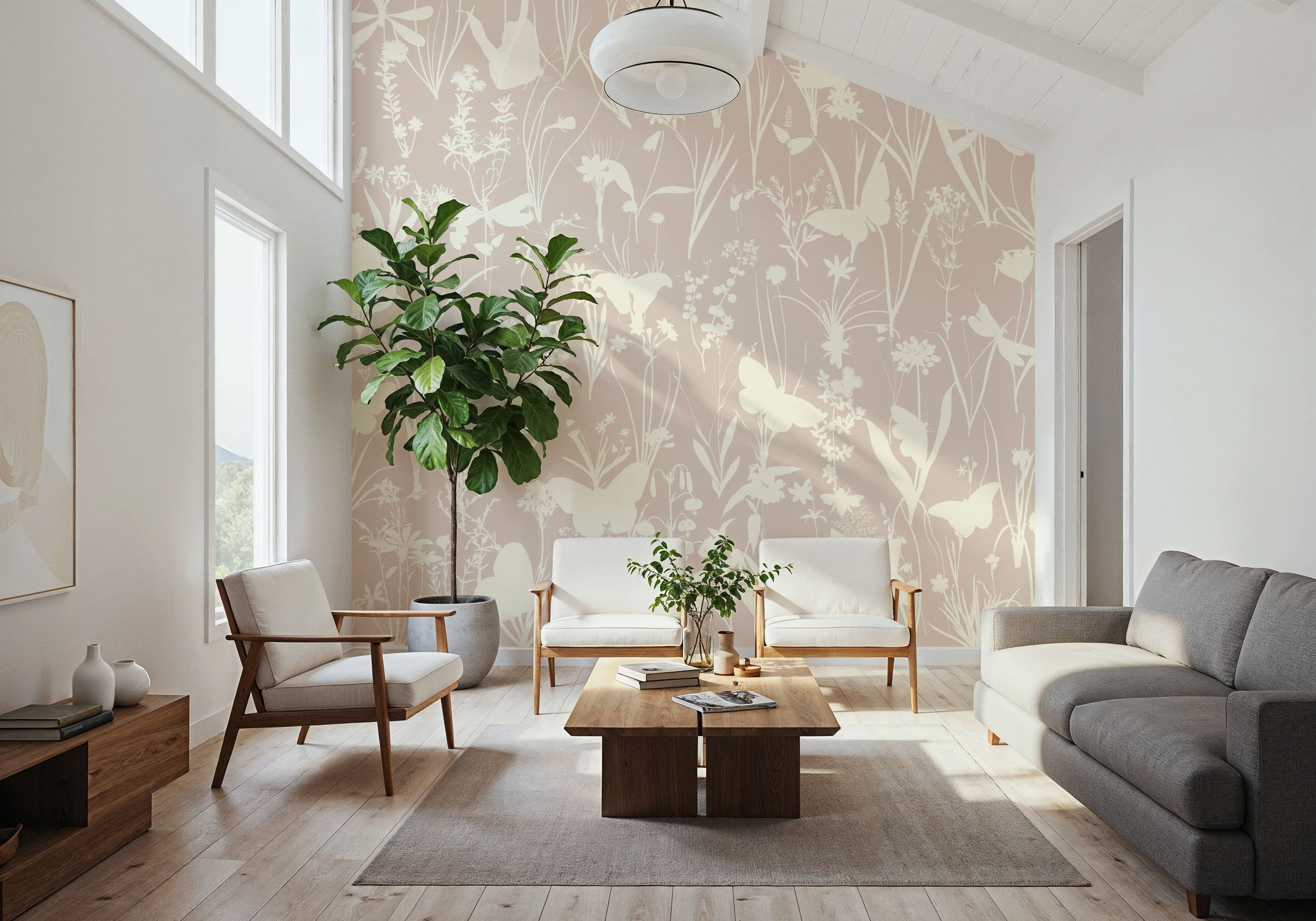 Herbals and Butterflies Double Silhouette Beige No Stain