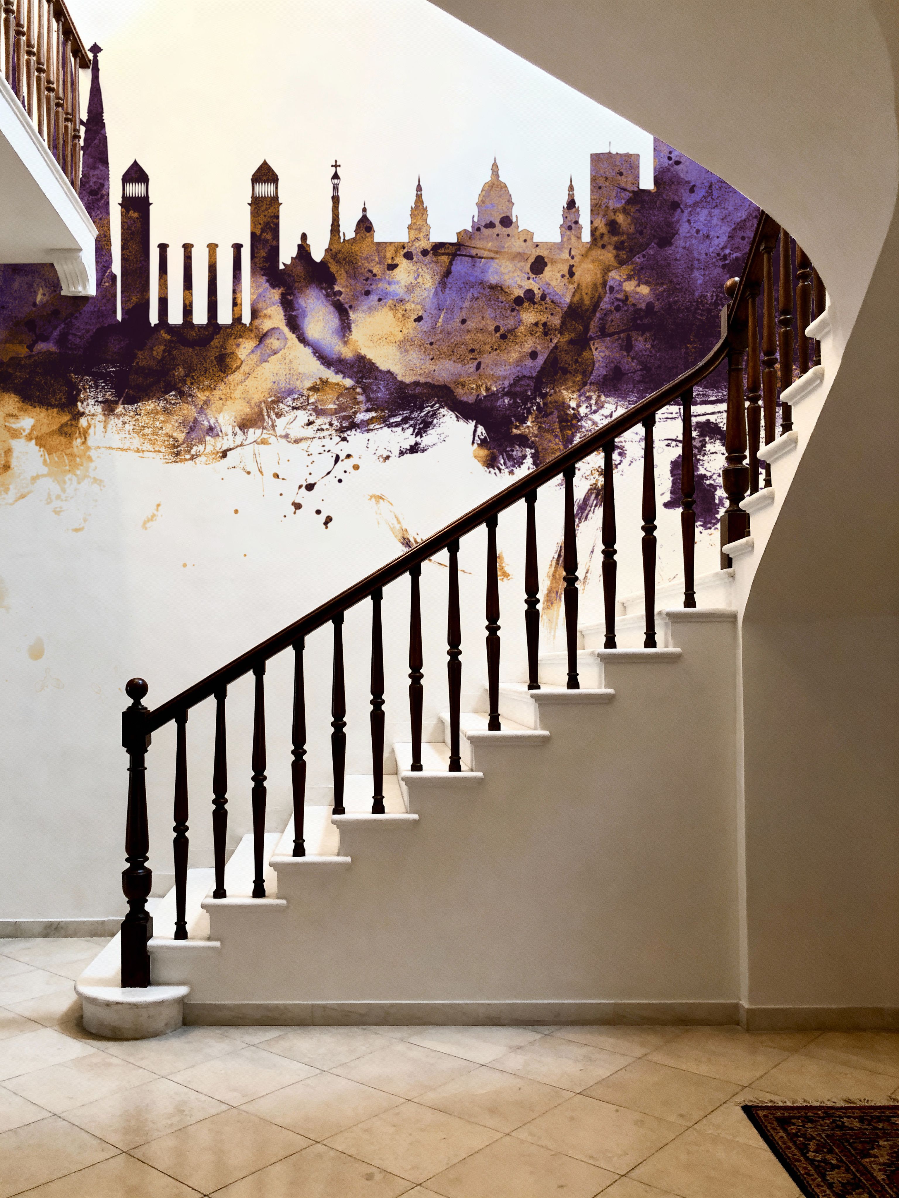 Barcelona Skyline Purple & Gold