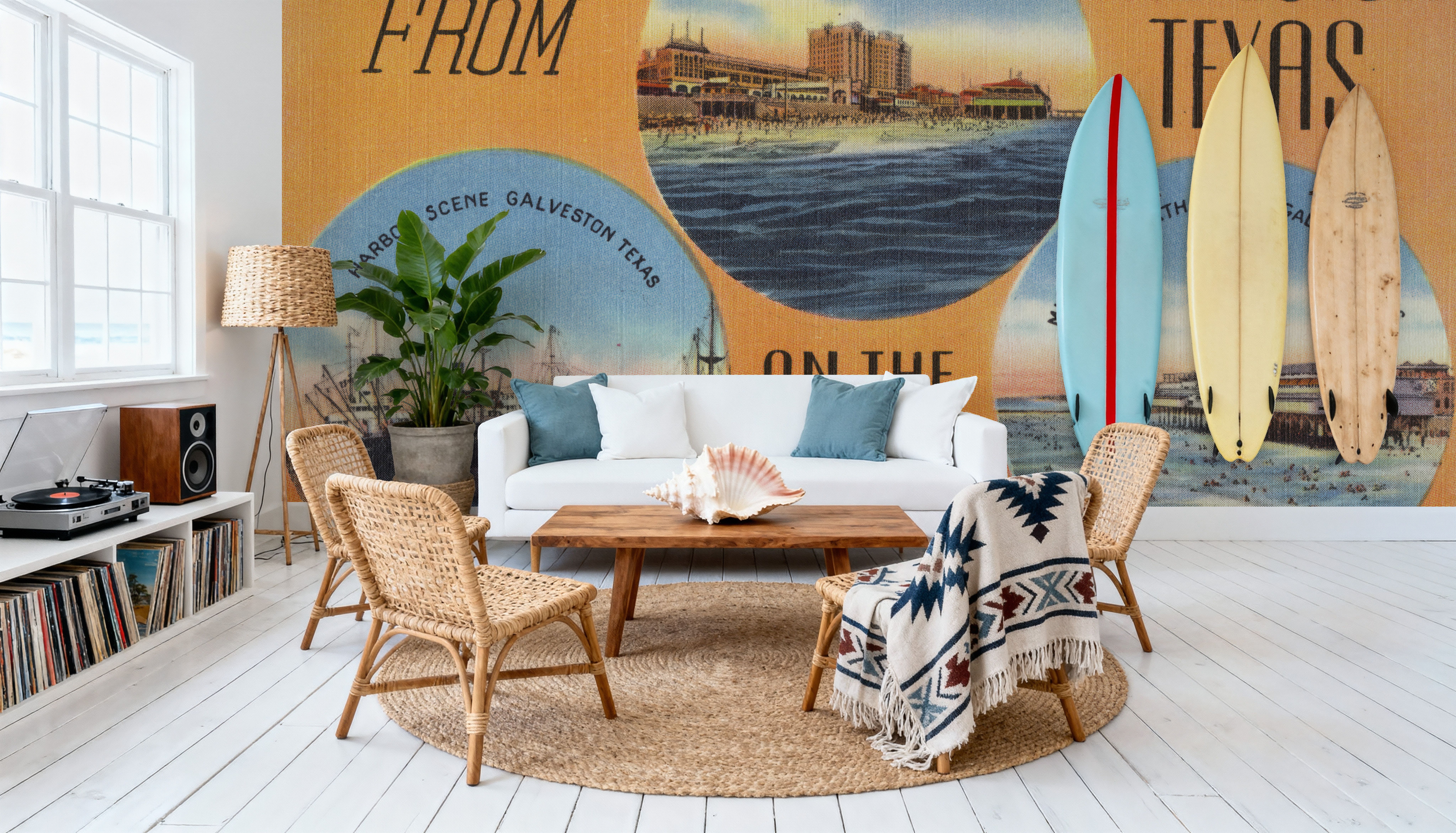 Greetings from the Gulf of Mexico - Screenprint Postcard, Wallpaper