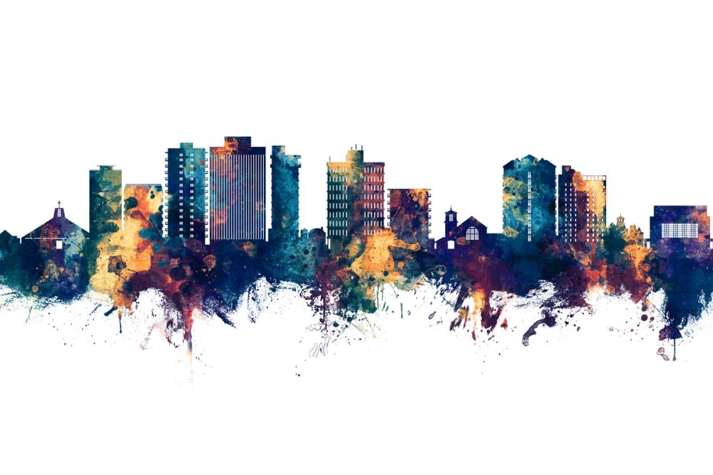 San Mateo California Skyline Blue & Bronze