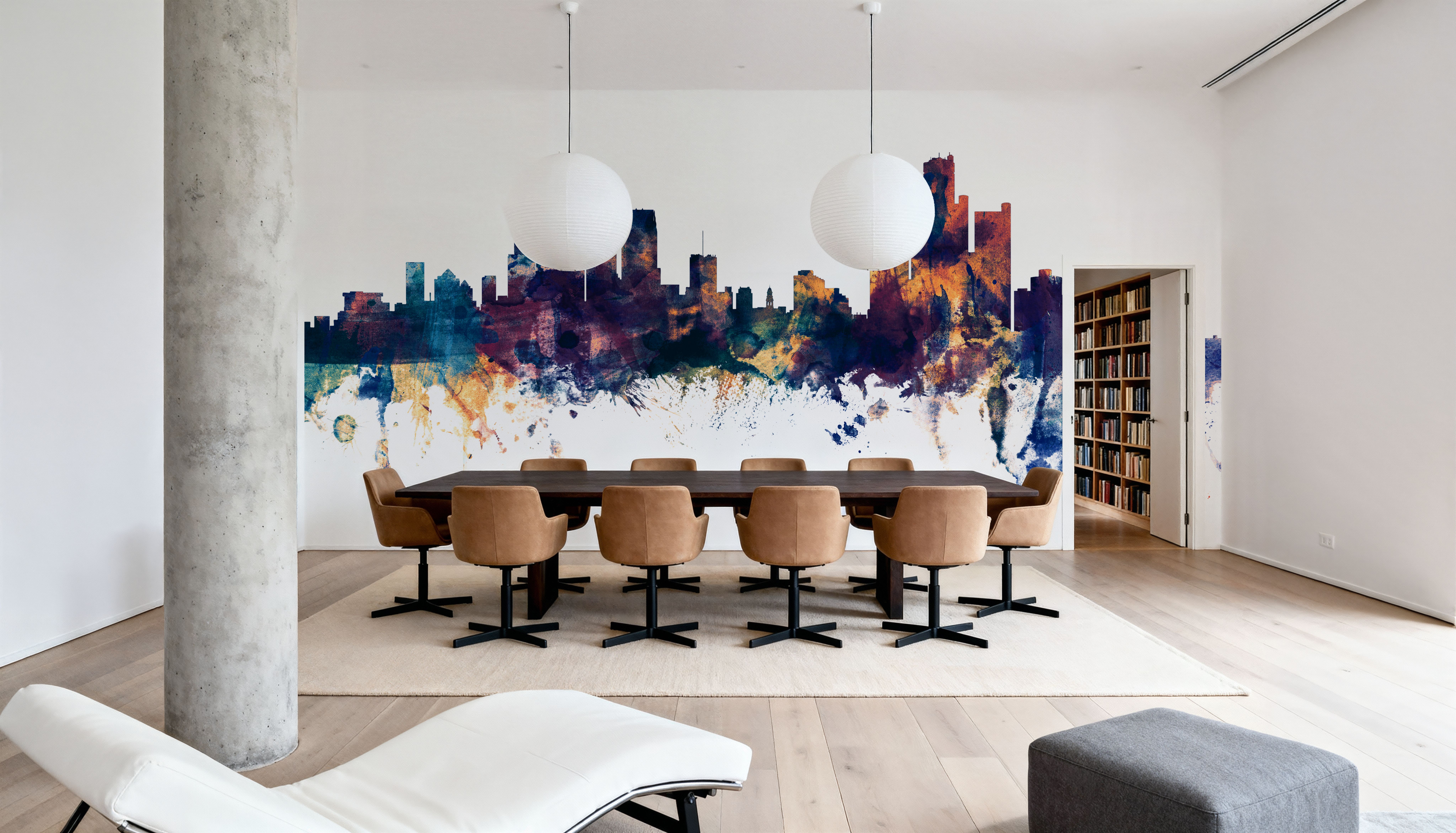 Detroit Michigan Skyline Blue & Bronze