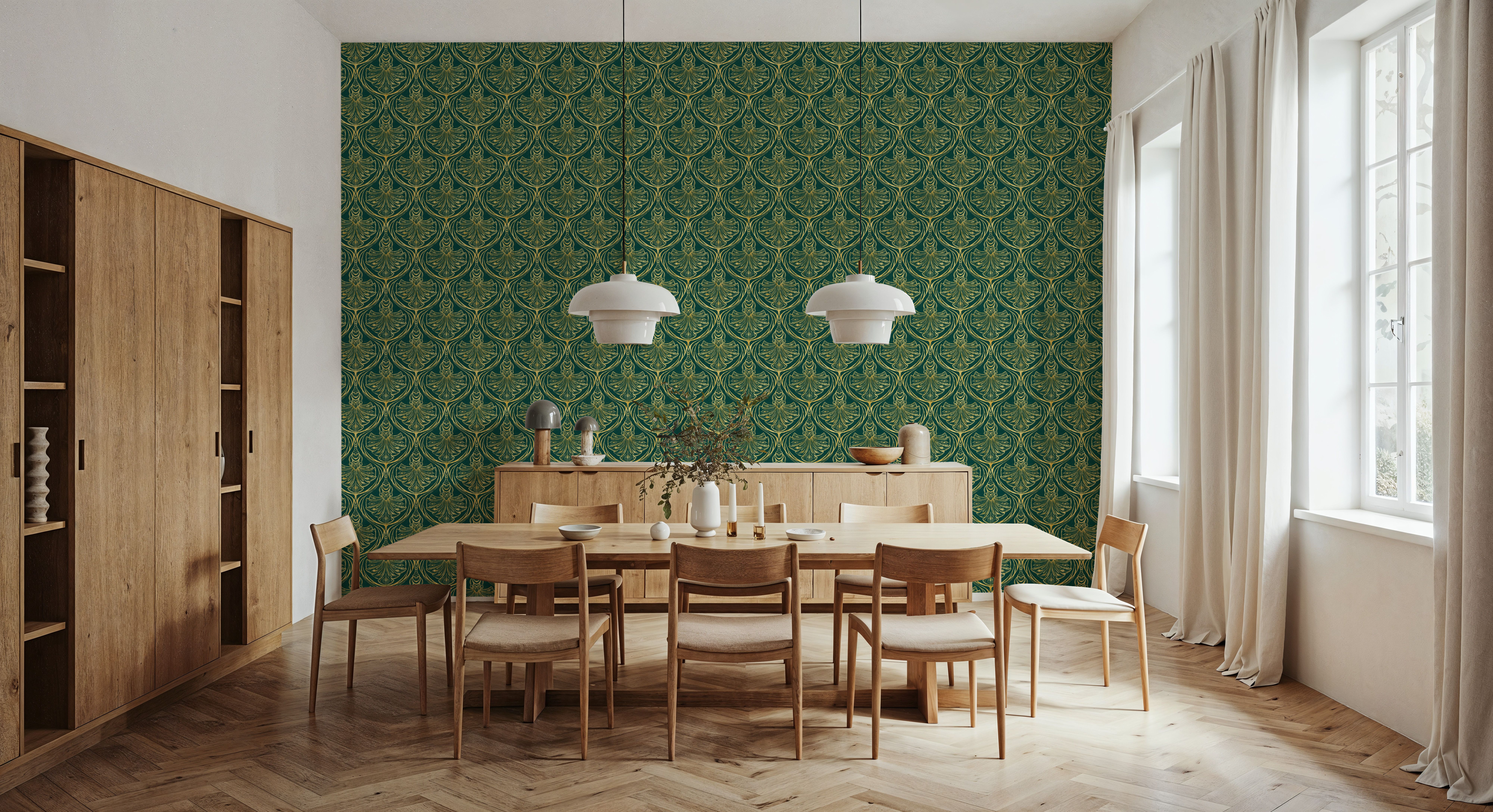 Art Deco Peacock Scallops, Emerald