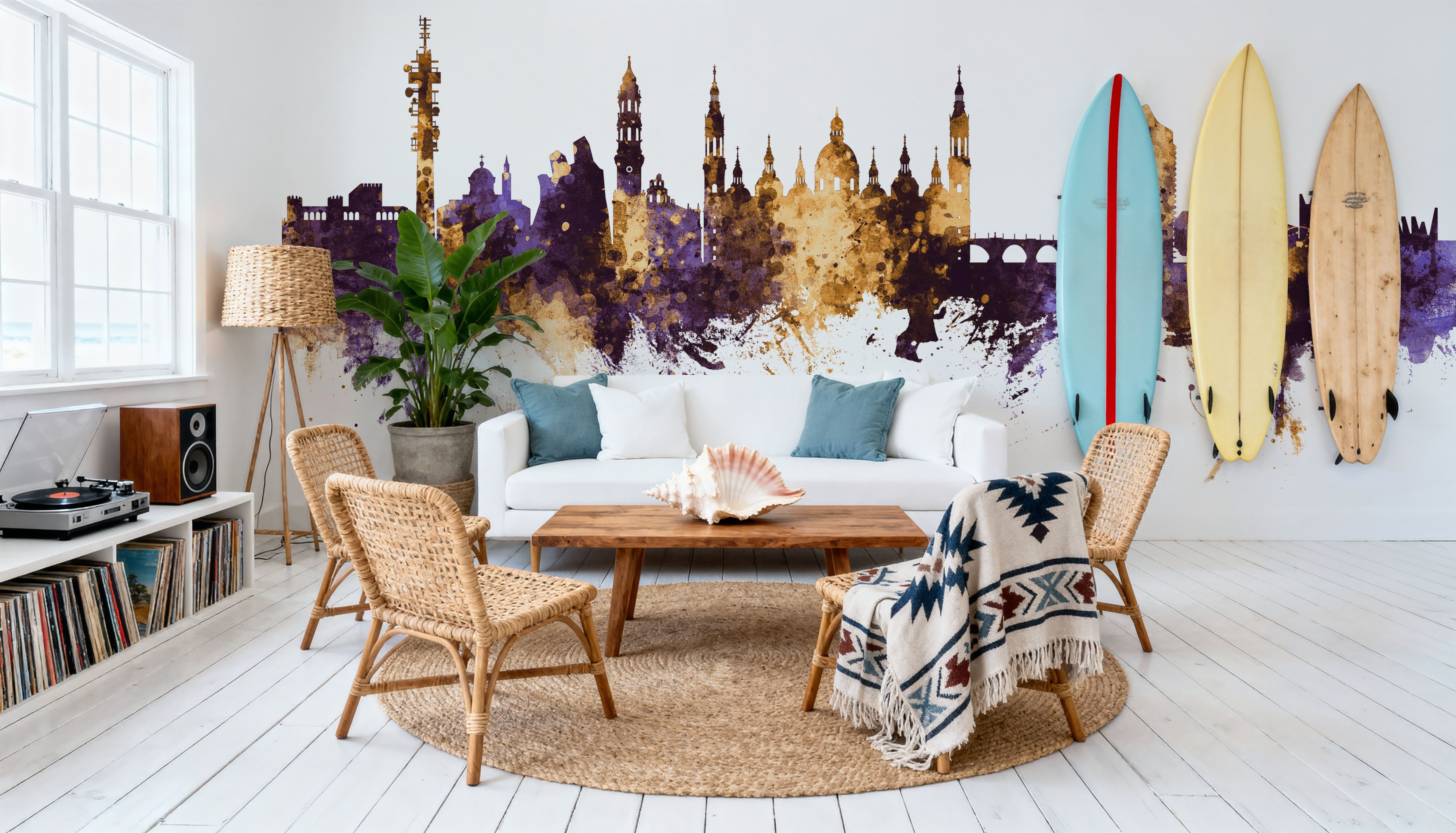 Zaragoza Spain Skyline Purple & Gold