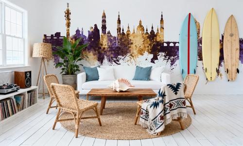 Zaragoza Spain Skyline Purple & Gold