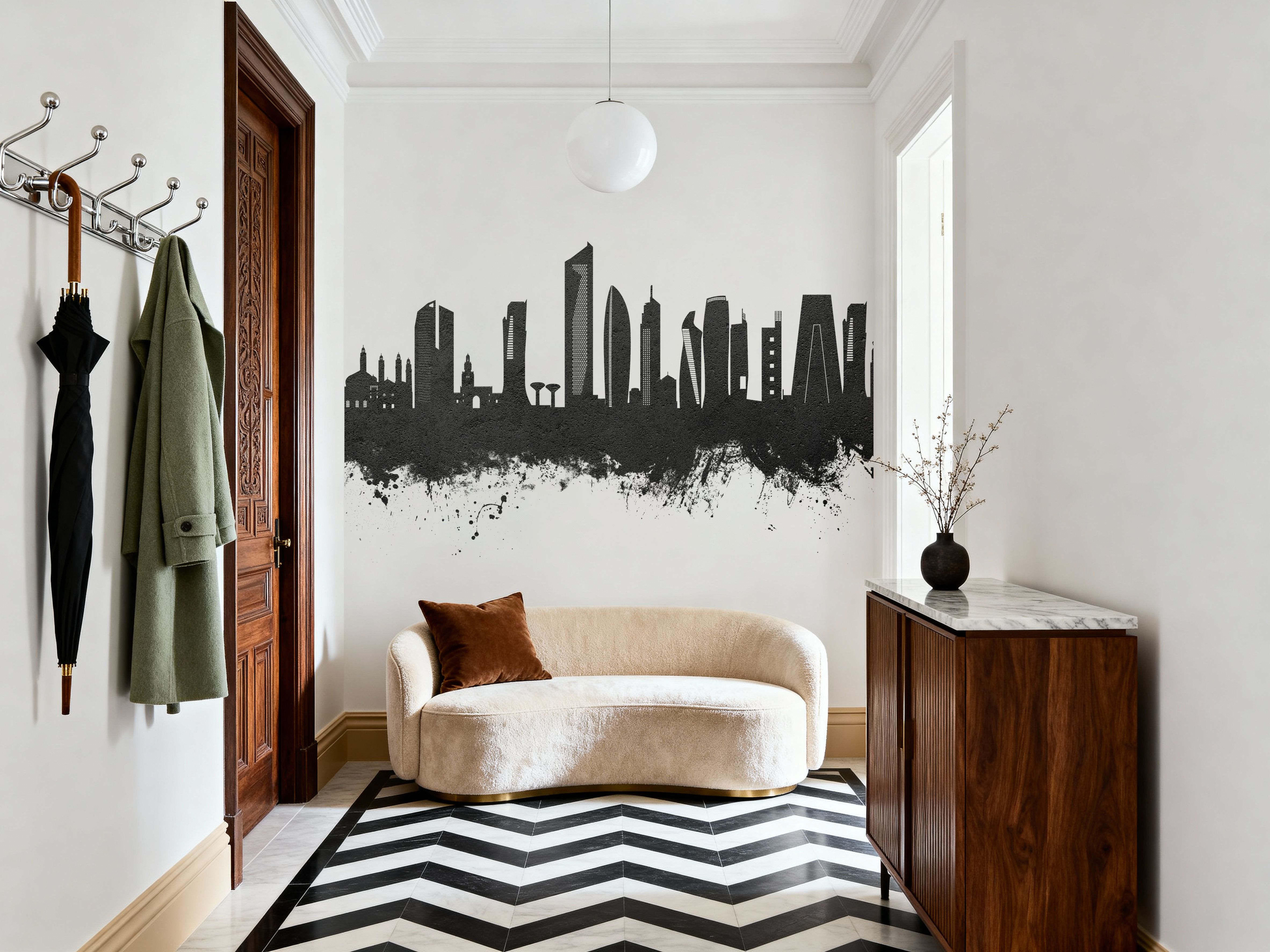 Kuwait City Skyline Black & White