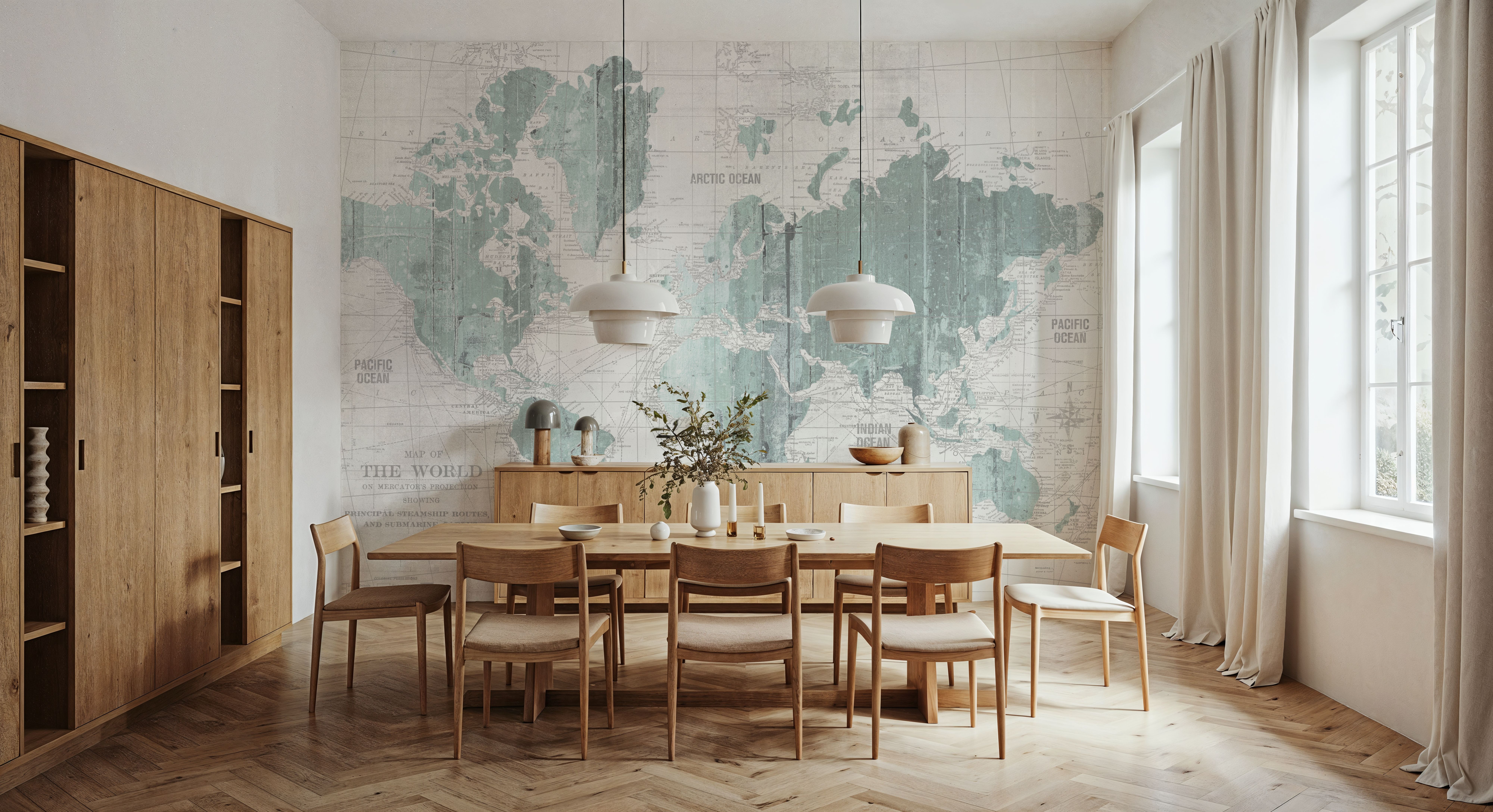 Old World Map Mint Gray