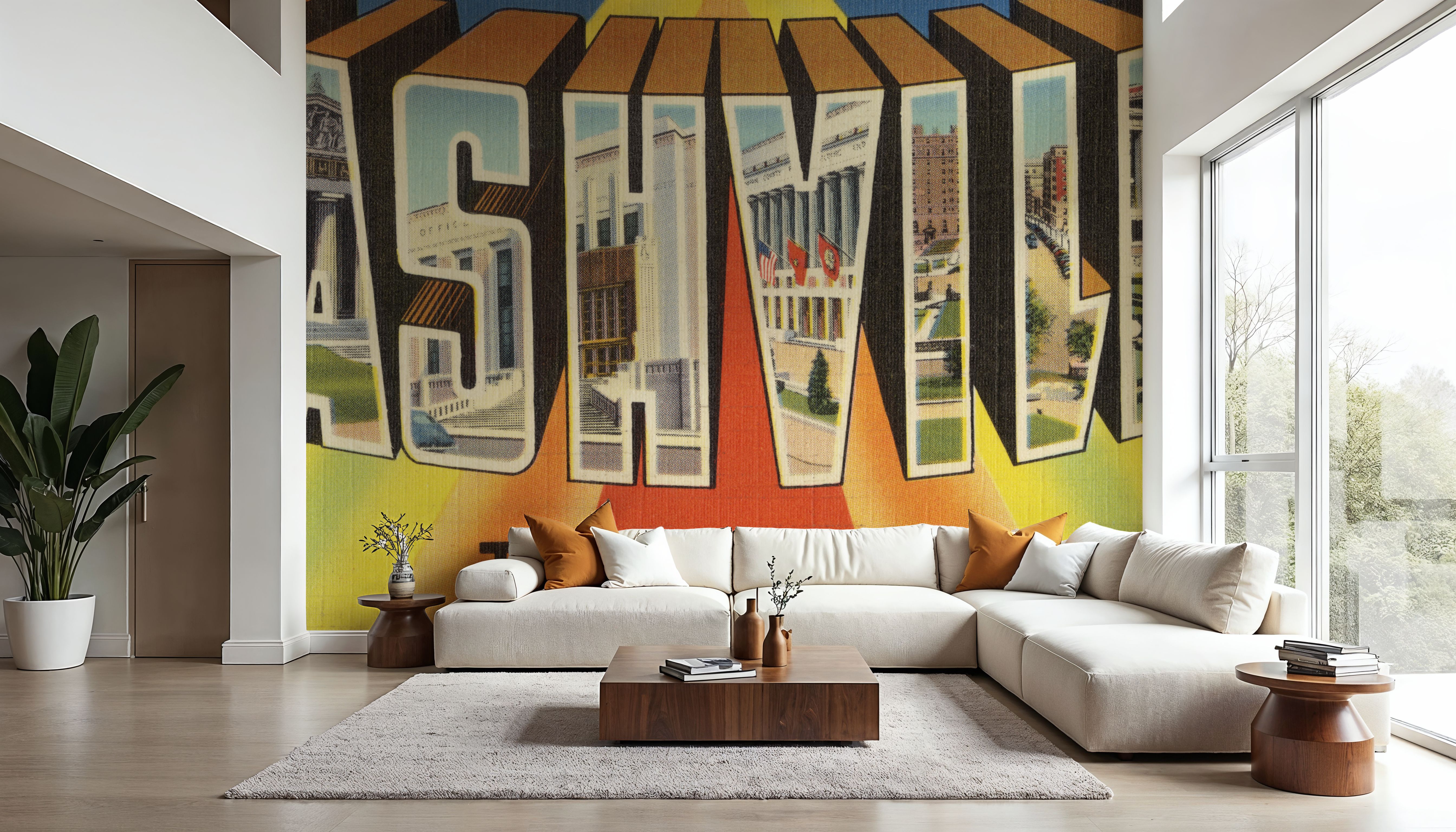 Wall Mural - Greetings from Nashville - Screenprint Postcard - Travel & Landmarks mural wallpaper - Bedroom - Wallism US