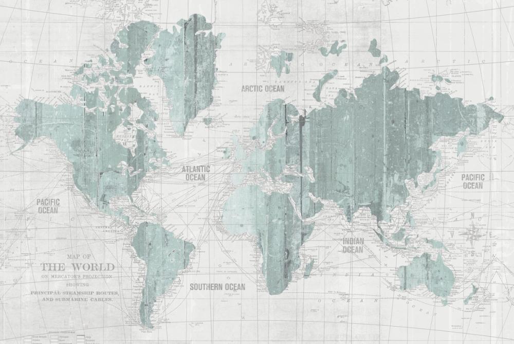 Old World Map Mint Gray