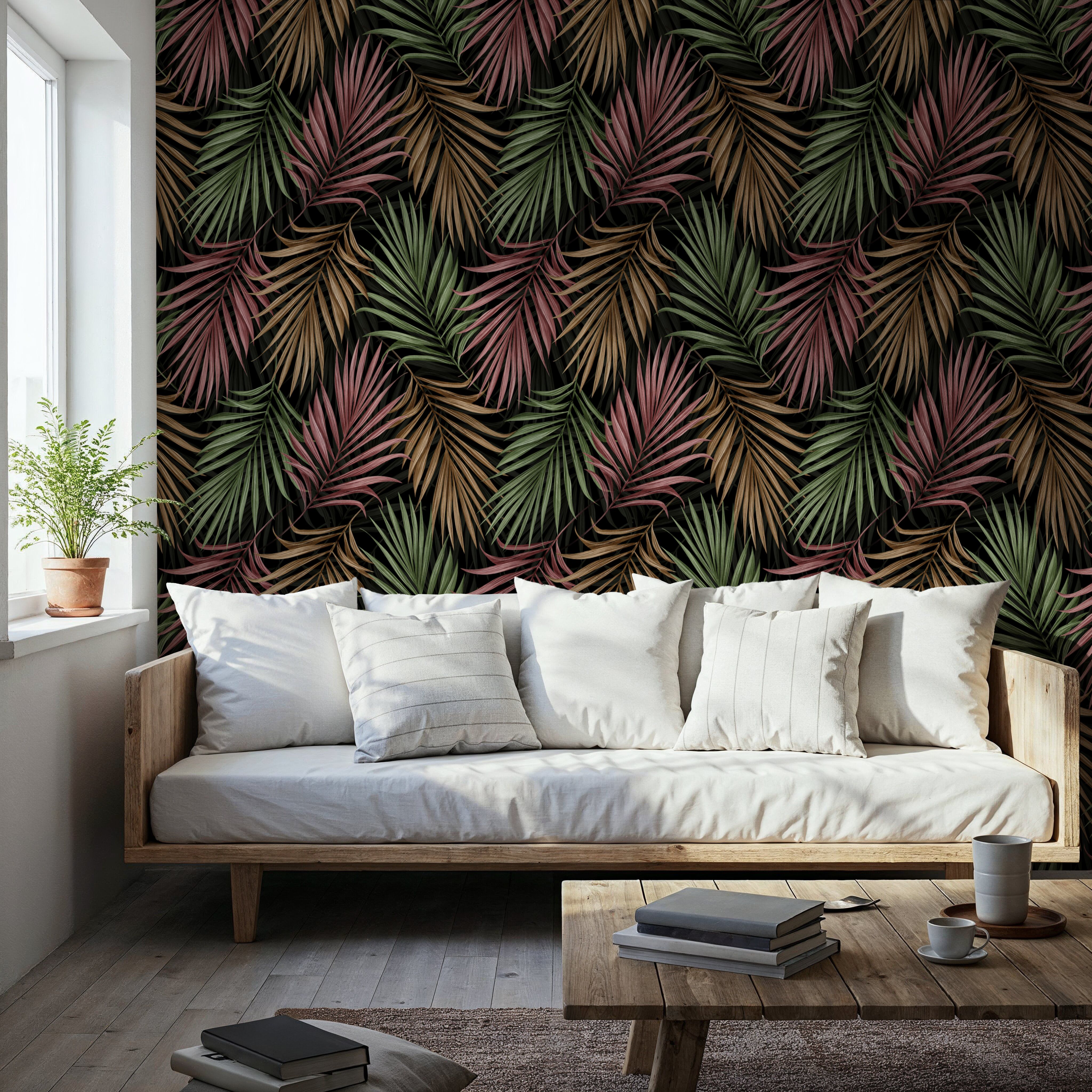 Bright Palms Pattern, Plum & Brown