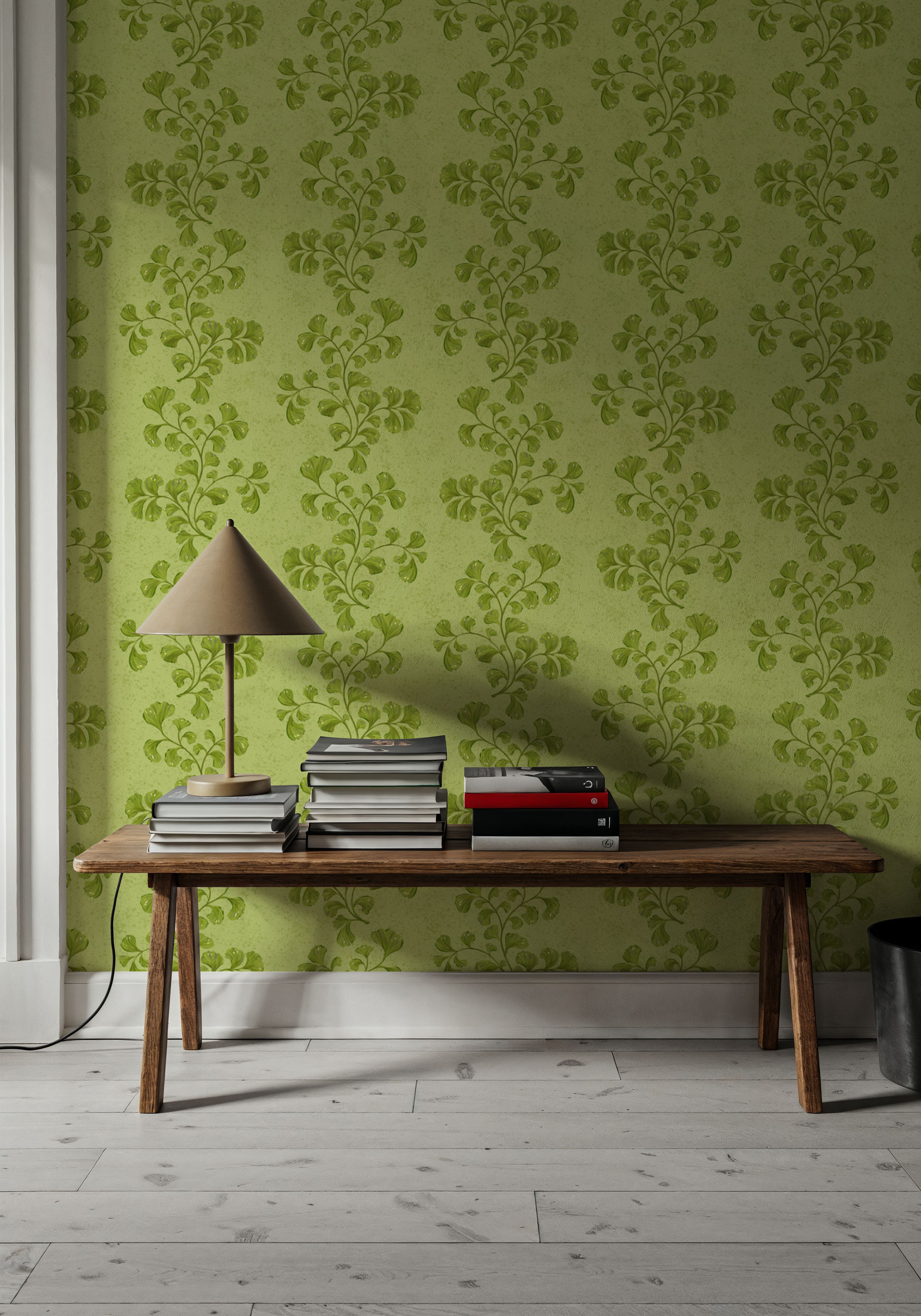 Fern Stripes, Lime Green, Wallpaper