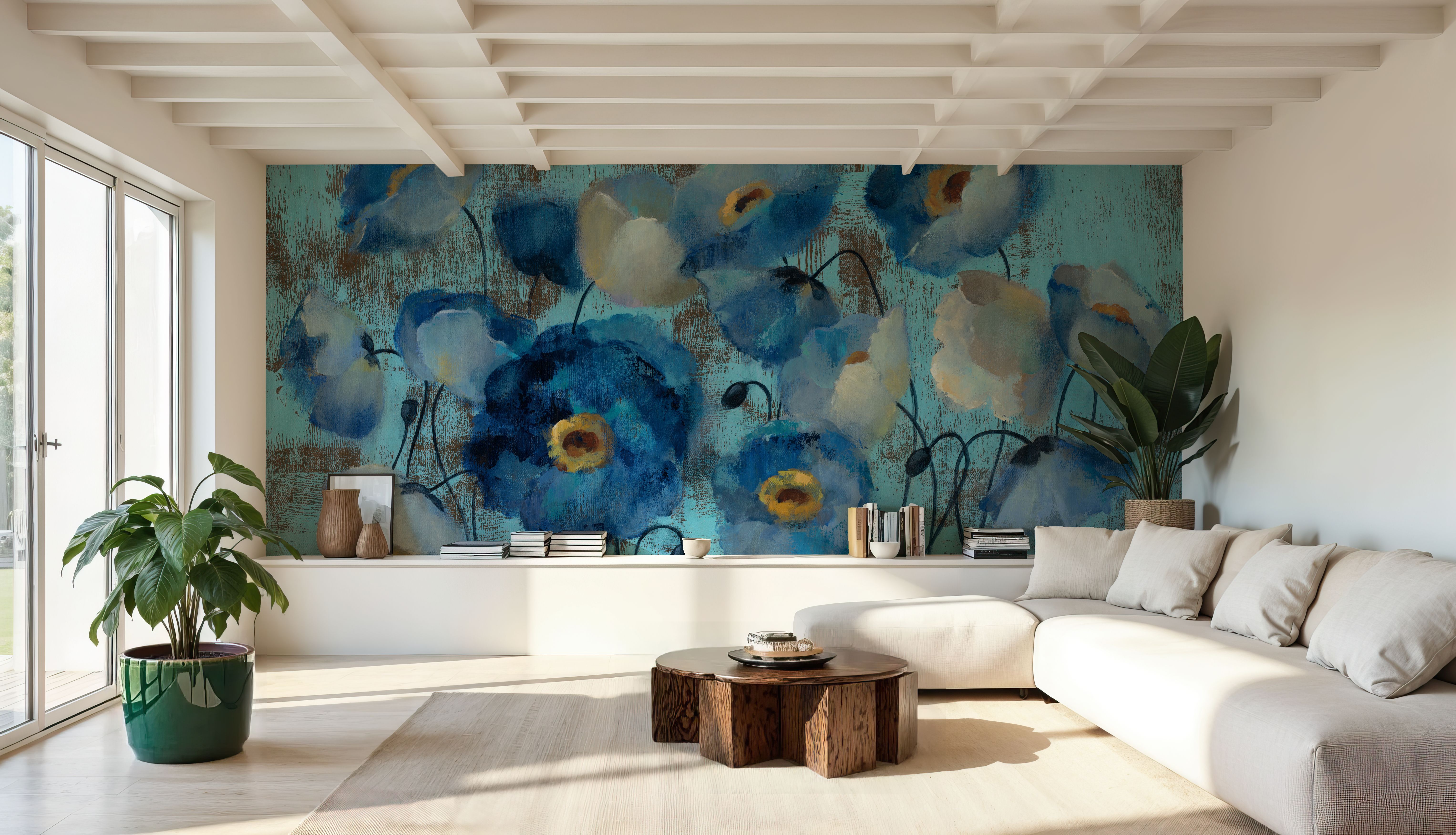 Aquamarine Floral on Blue