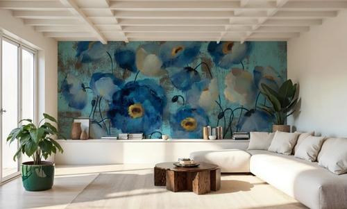 Aquamarine Floral on Blue
