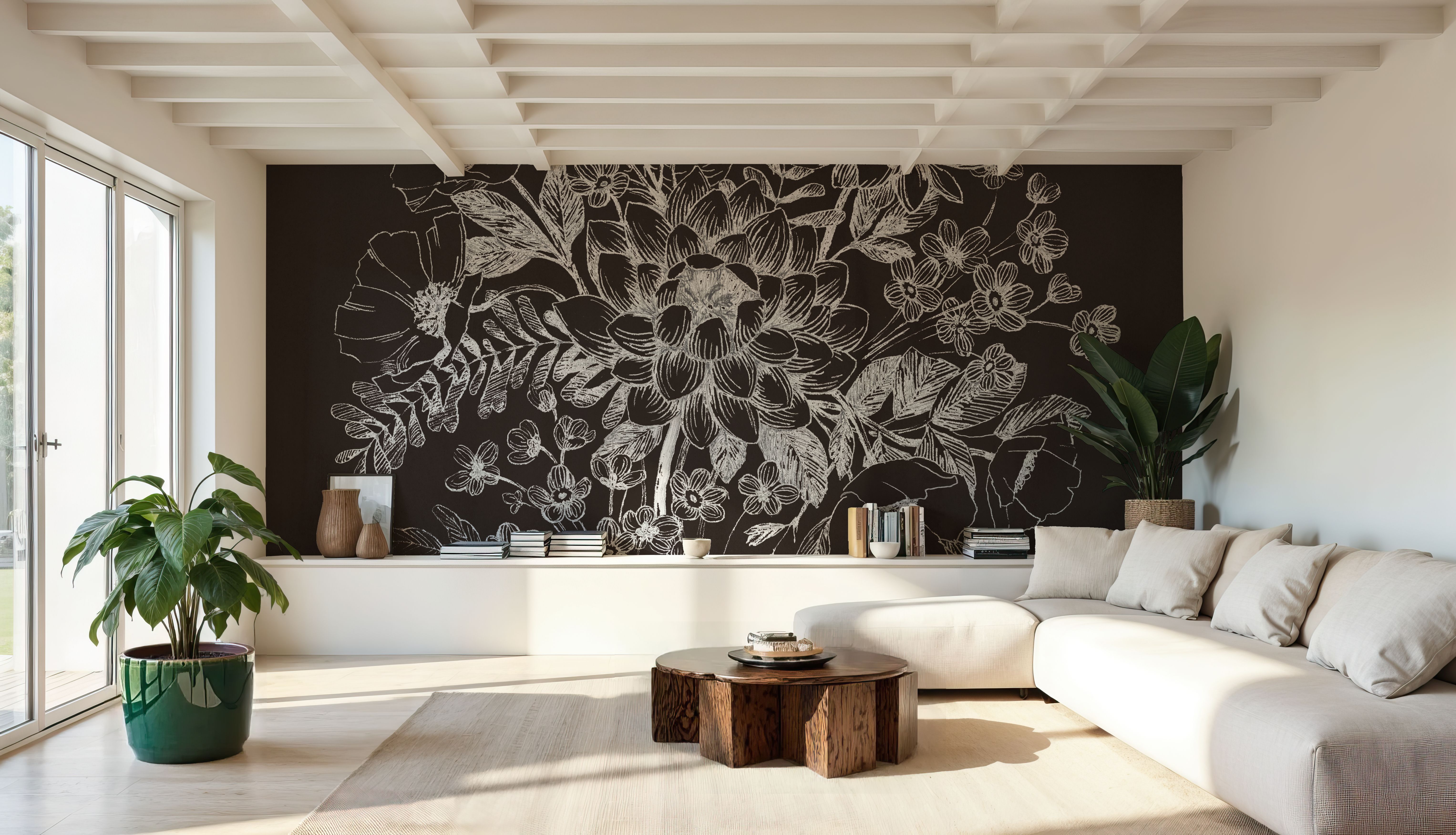 Wall Mural - Flora Toile VIII Dark - Bedroom - Wallism US - Premium, Textured or Peel & Stick