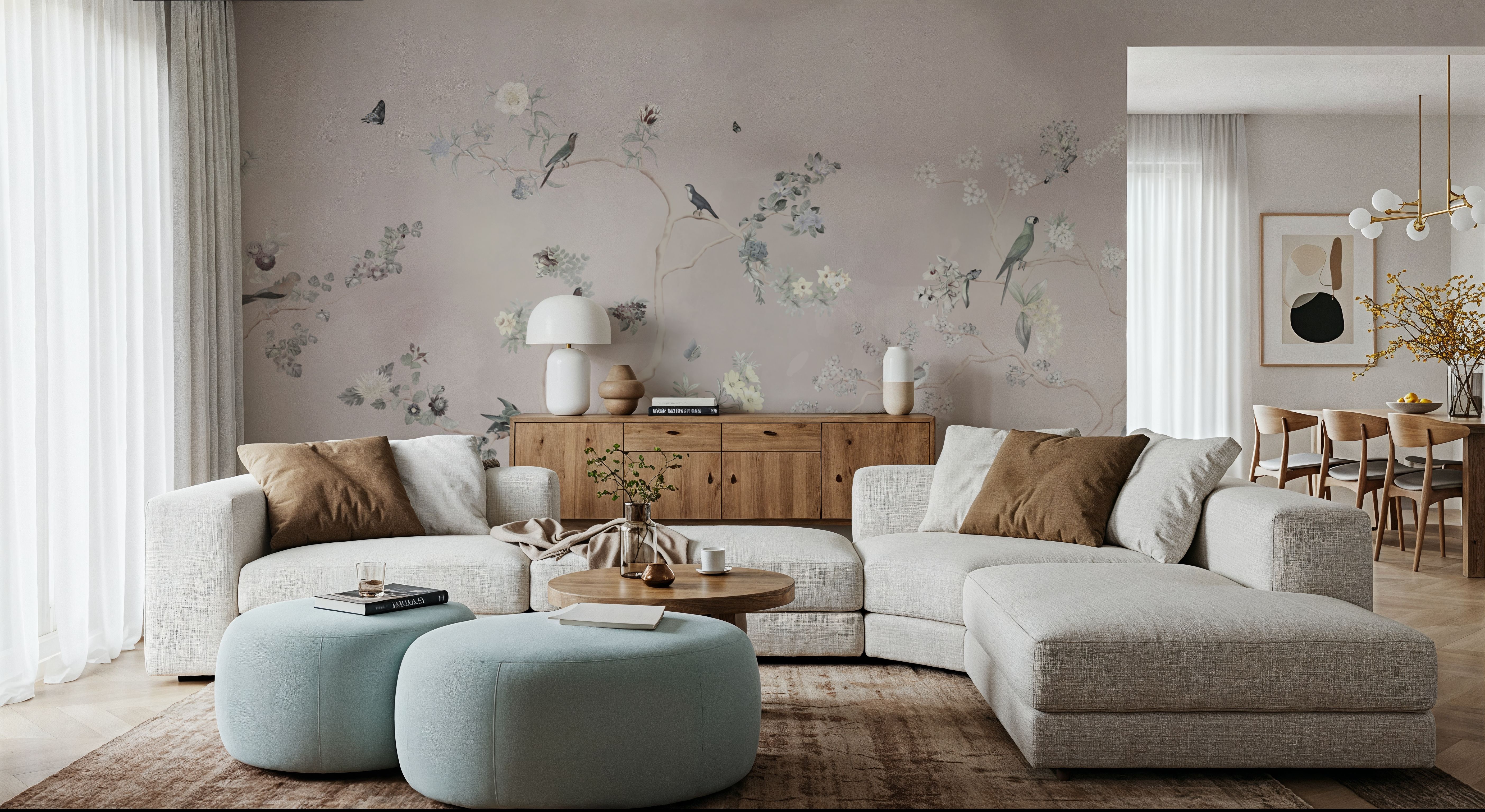 Birds in the Garden Light Gray