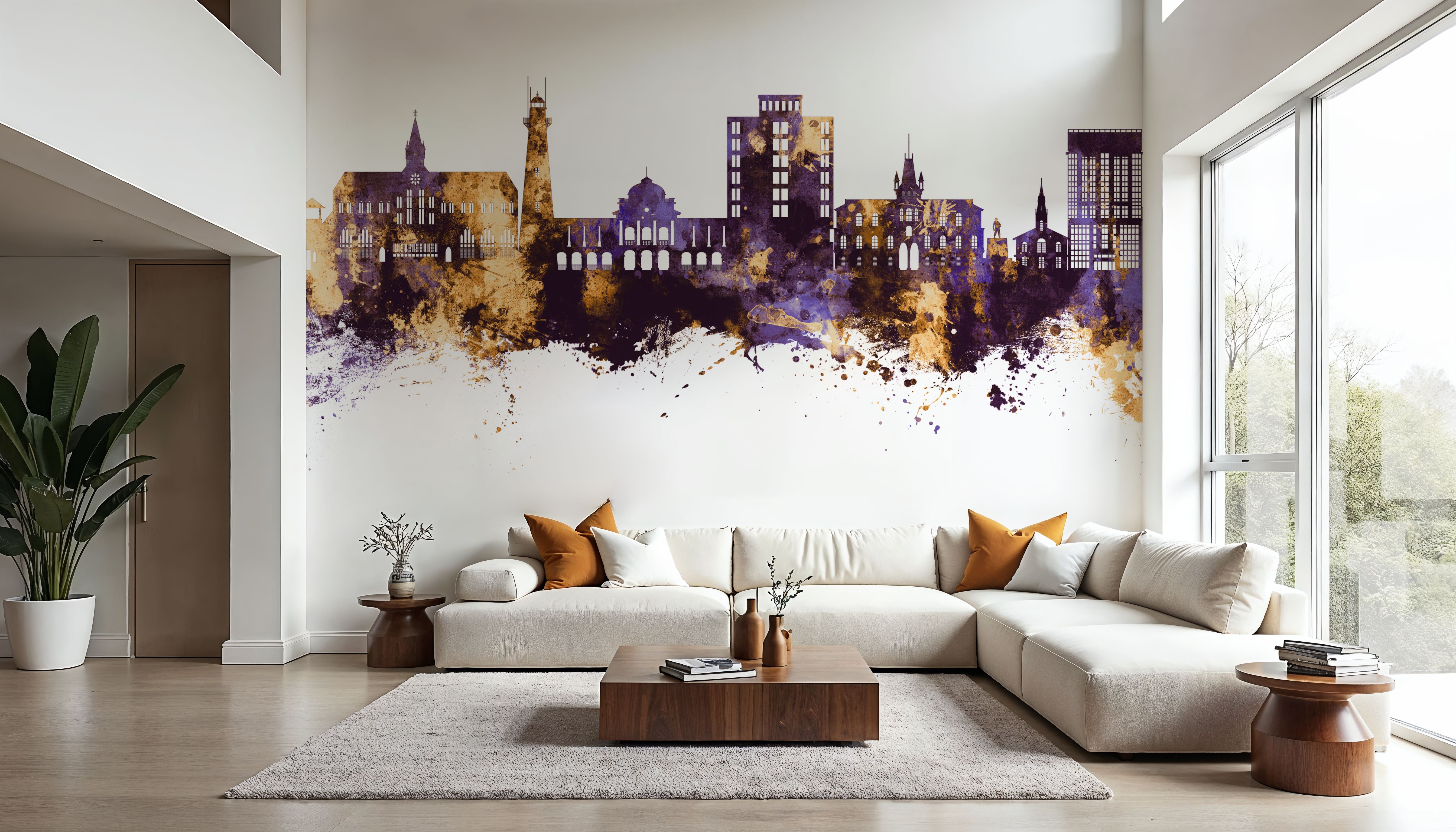 Georgetown Guyana Skyline Purple & Gold, Wallpaper