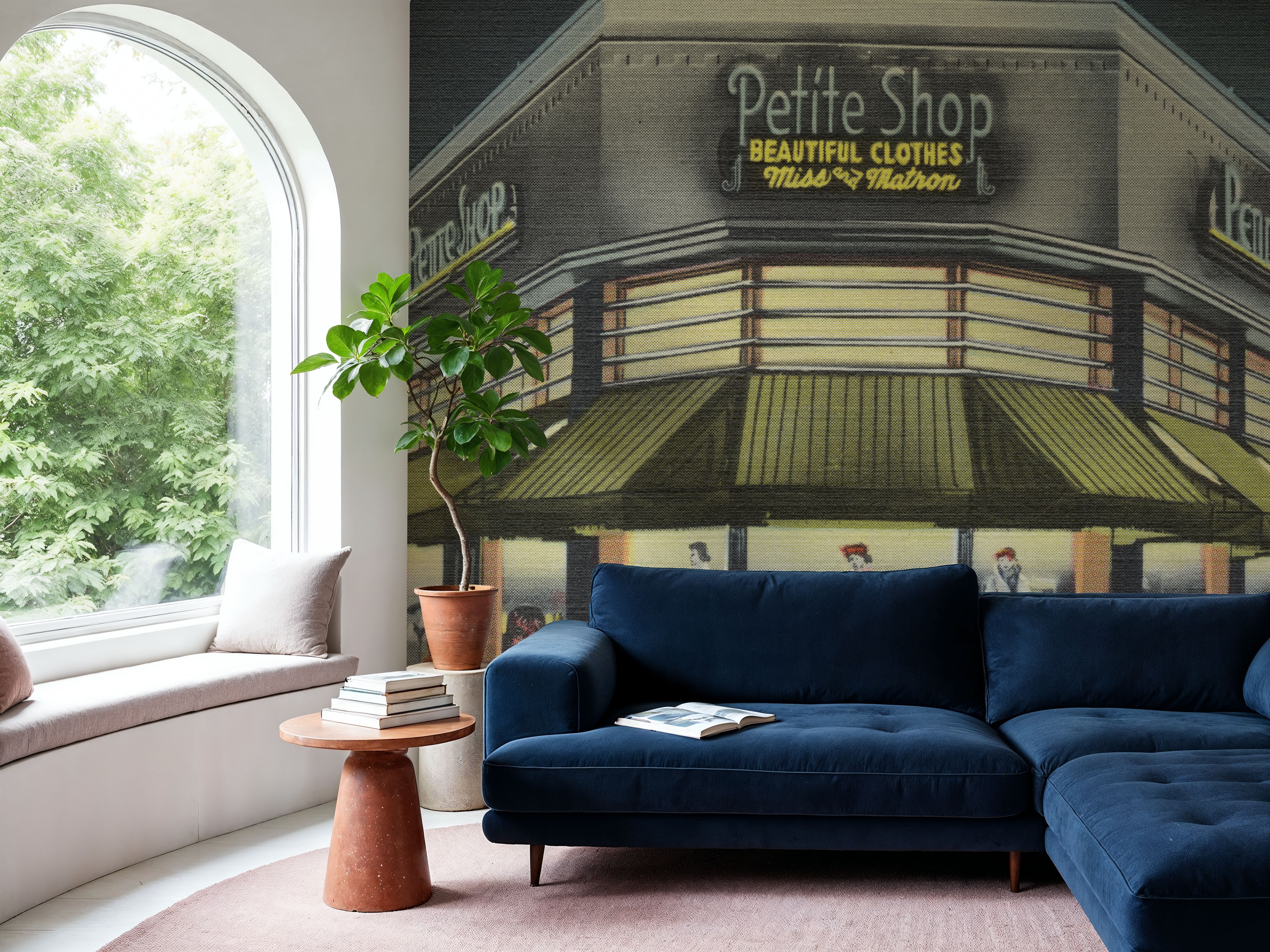 Wall Mural - Greetings from the Shop - Screenprint Postcard - Architecture Fashion mural wallpaper - Green - Dining Room - Wallism UK