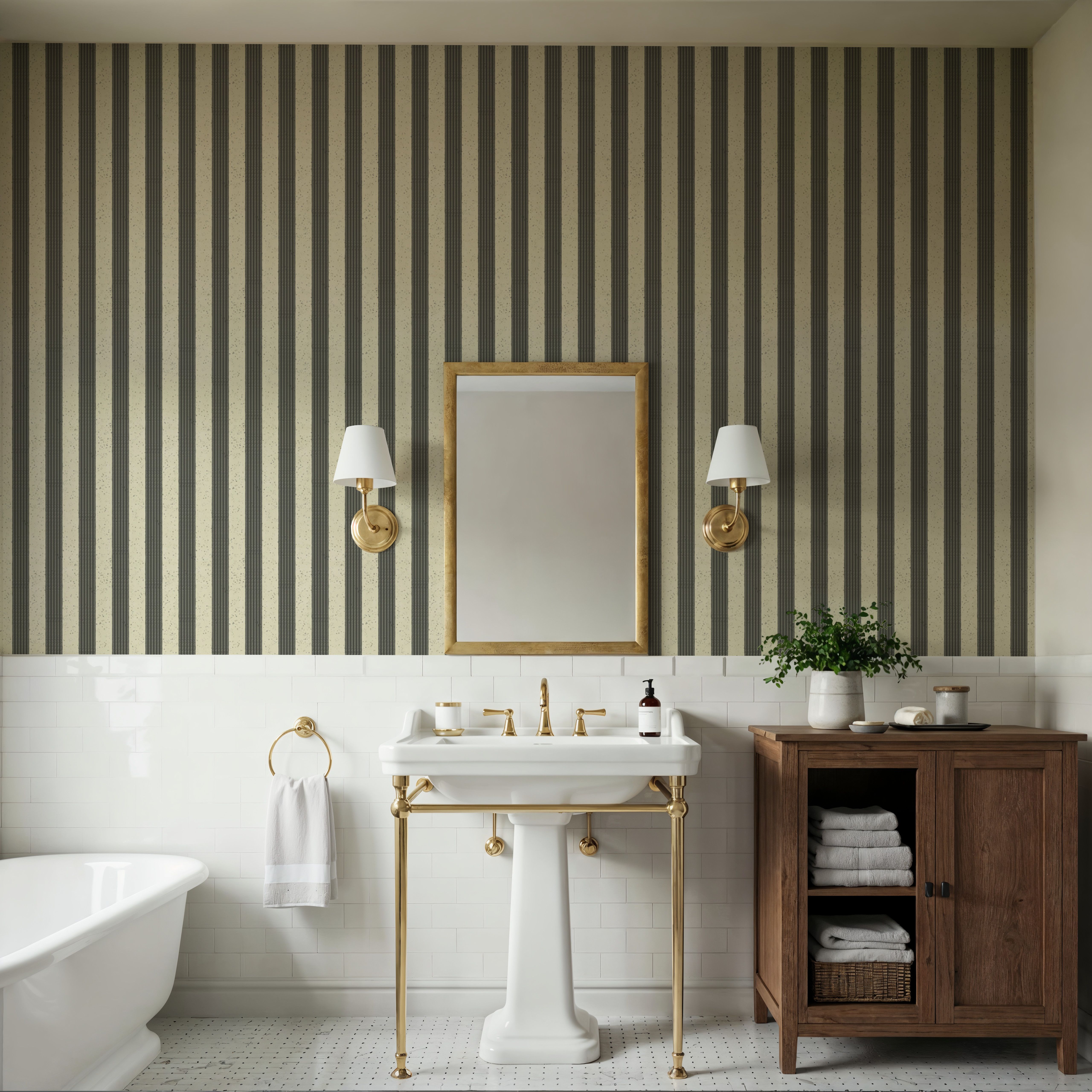 Ticking Awning Stripes, Liquorice, Papel de parede