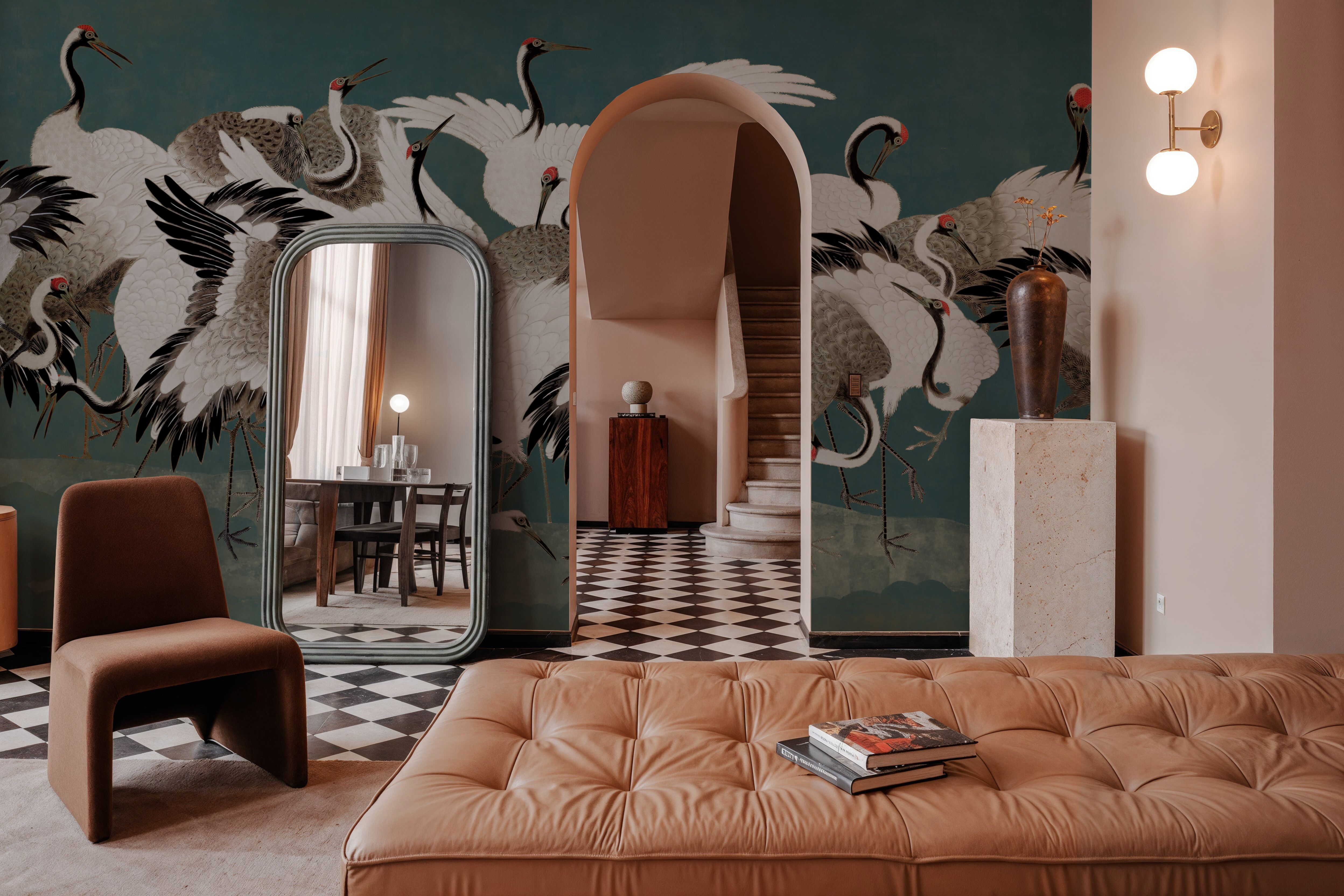 Japanese Flock of Cranes, Teal