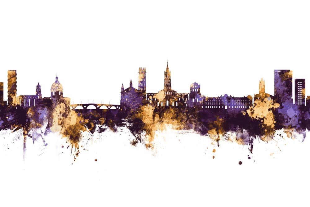 Toulouse France Skyline Purple & Gold