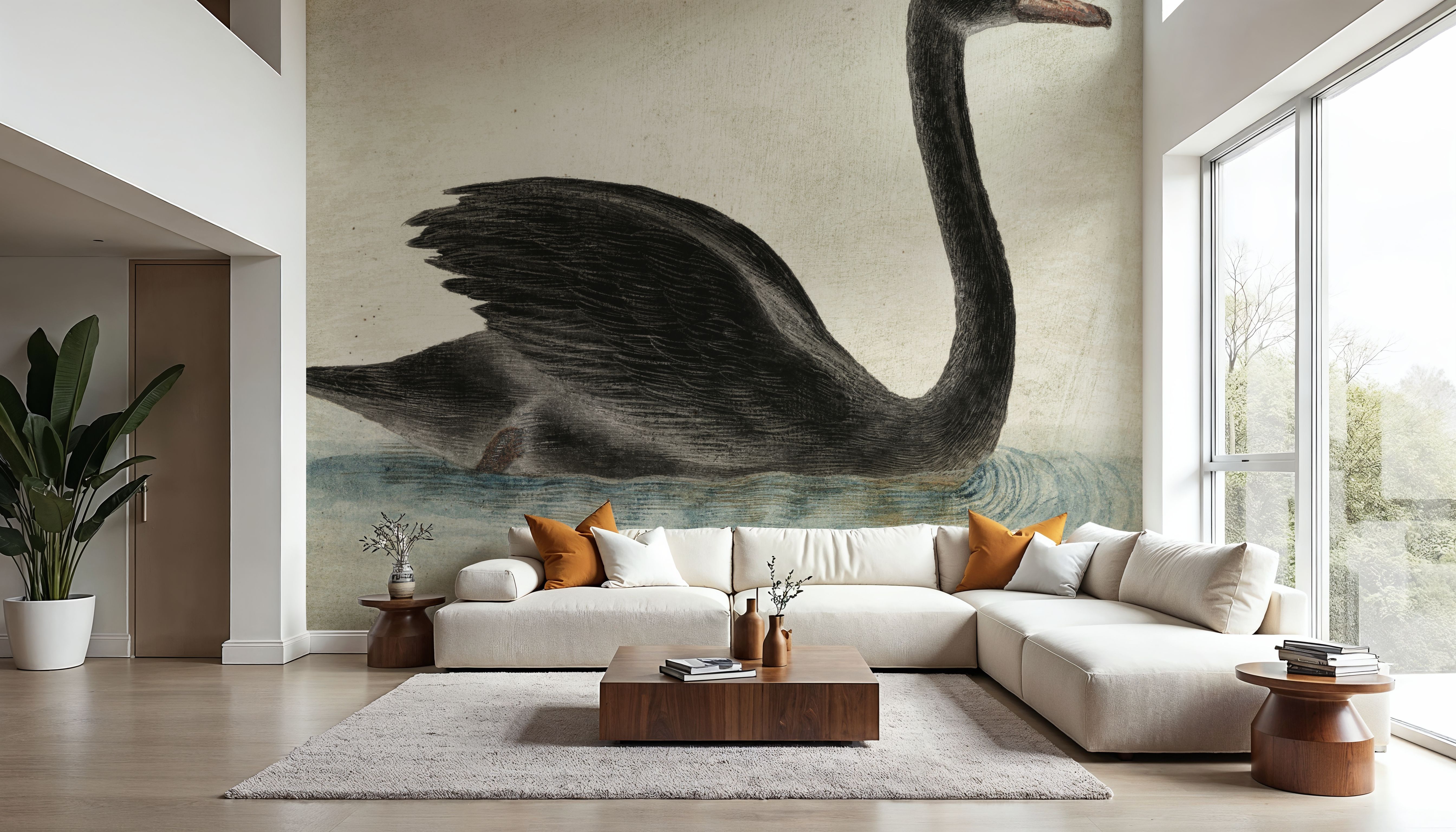 Swimming Swan Black Aged