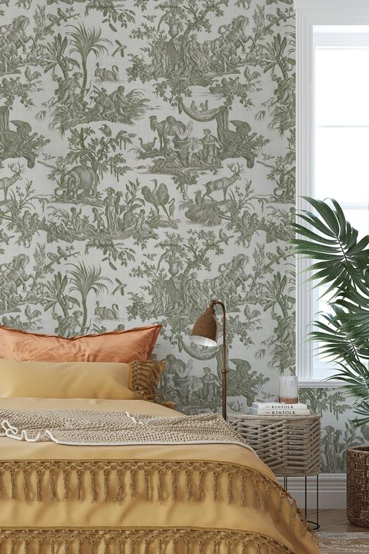 Patinated Linen Toile de Jouy, Olive