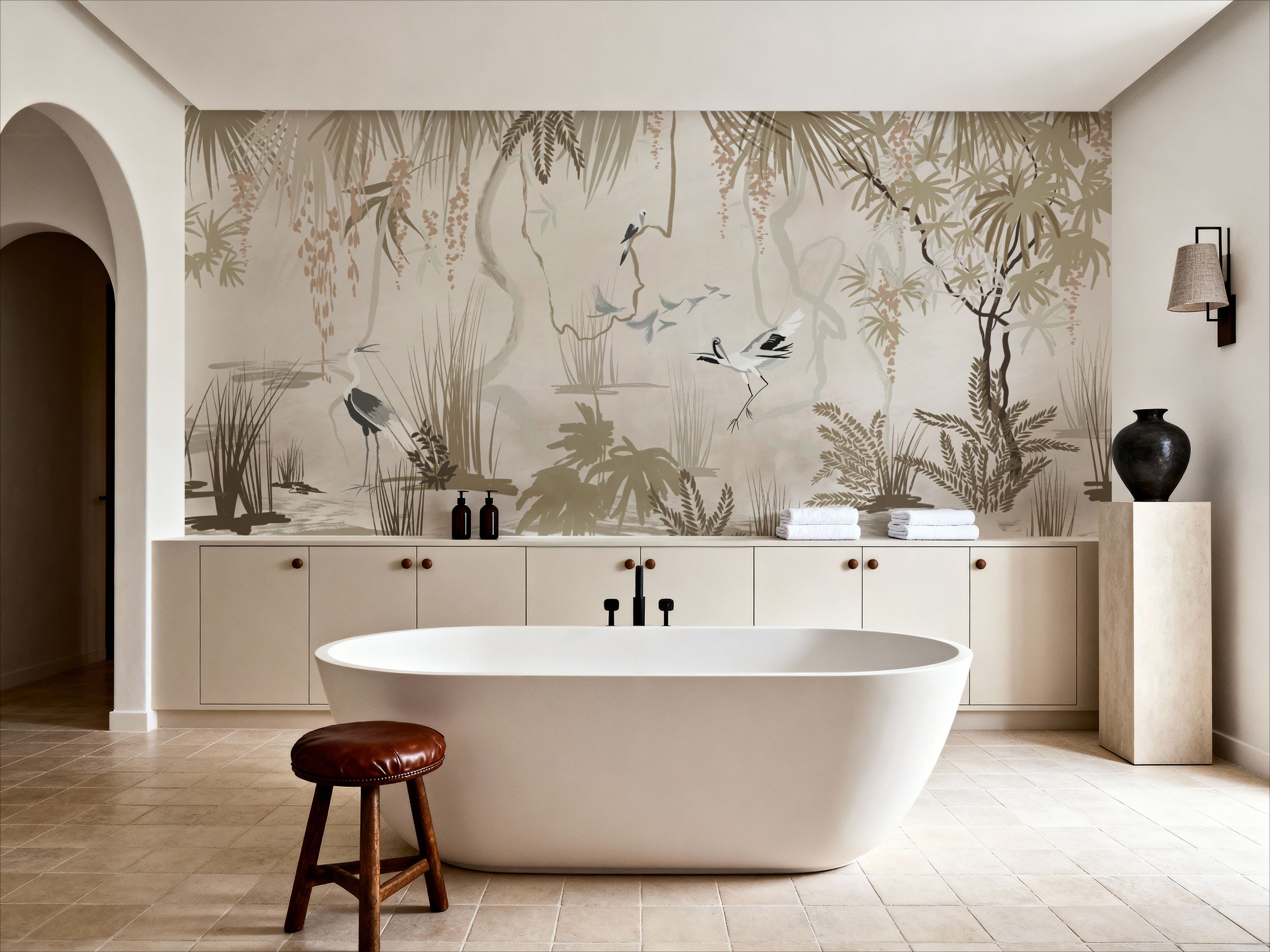 Painted Herons Scenery, Beige