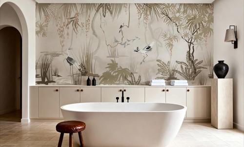 Painted Herons Scenery, Beige