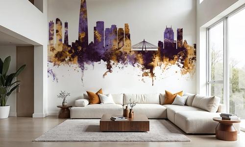 Seoul Skyline Purple & Gold
