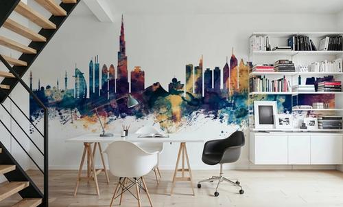 Dubai Skyline Blue & Bronze