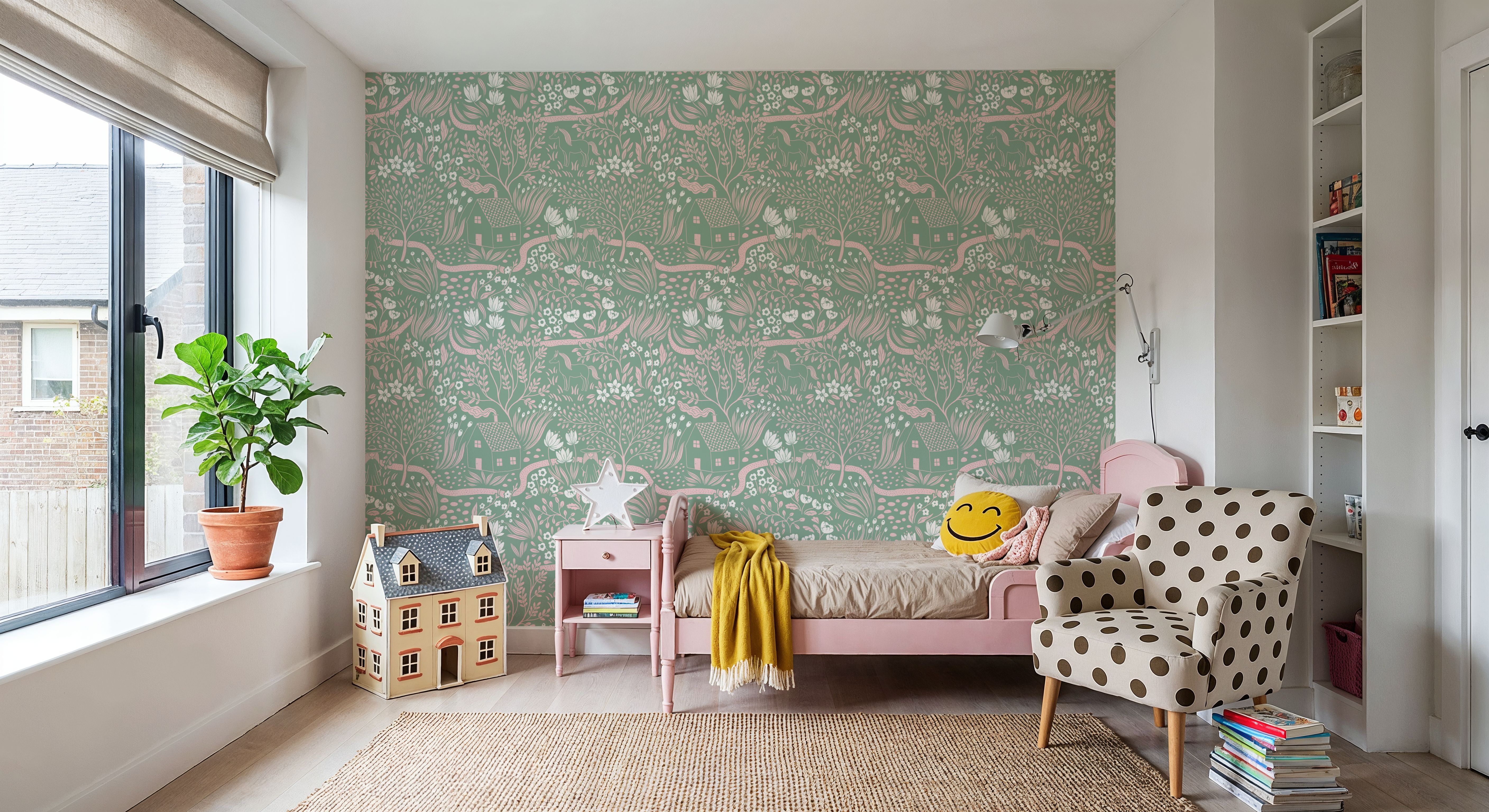 Countryside, Pink on Green