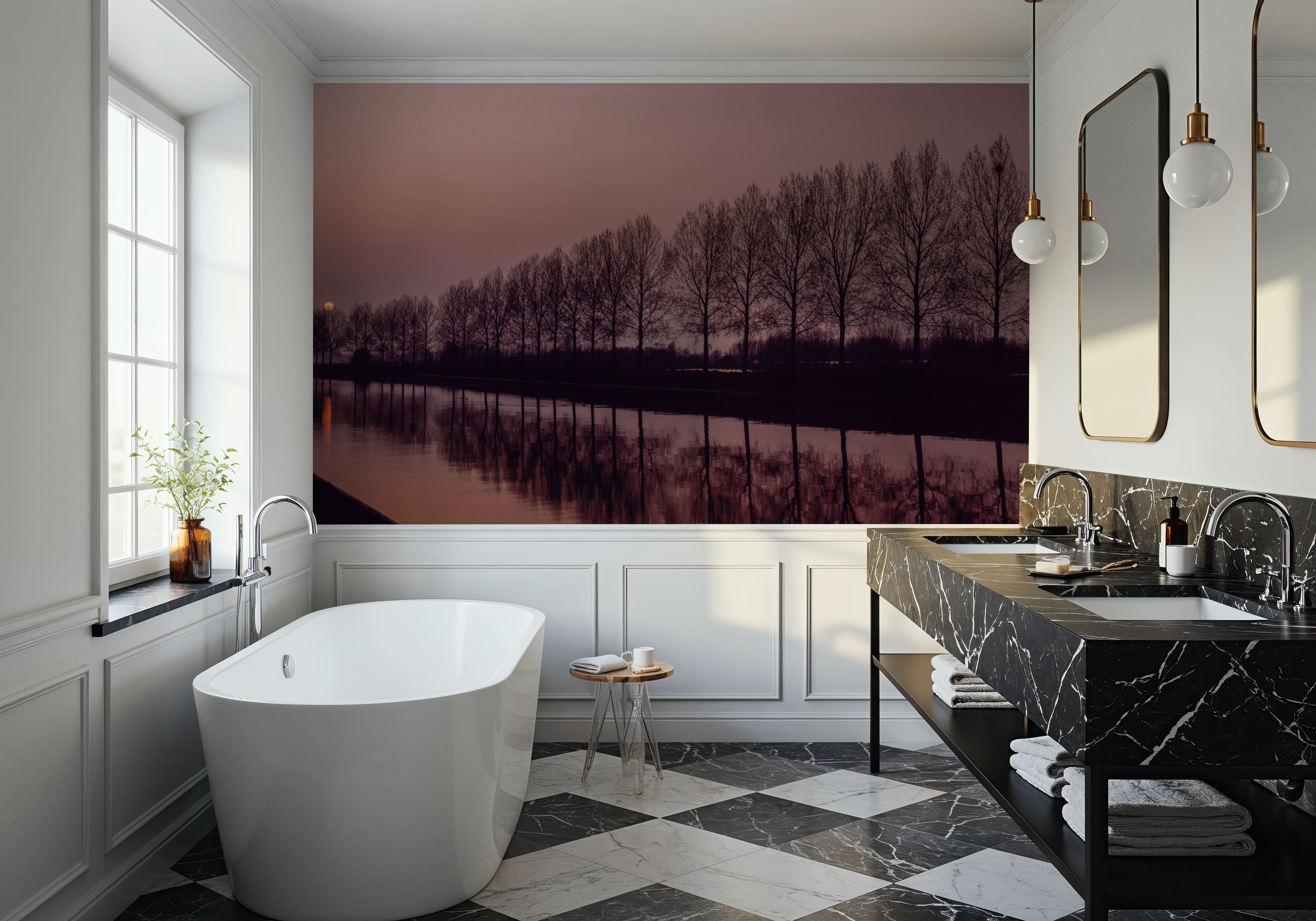 Windmill Twilight Reflection, Wallpaper