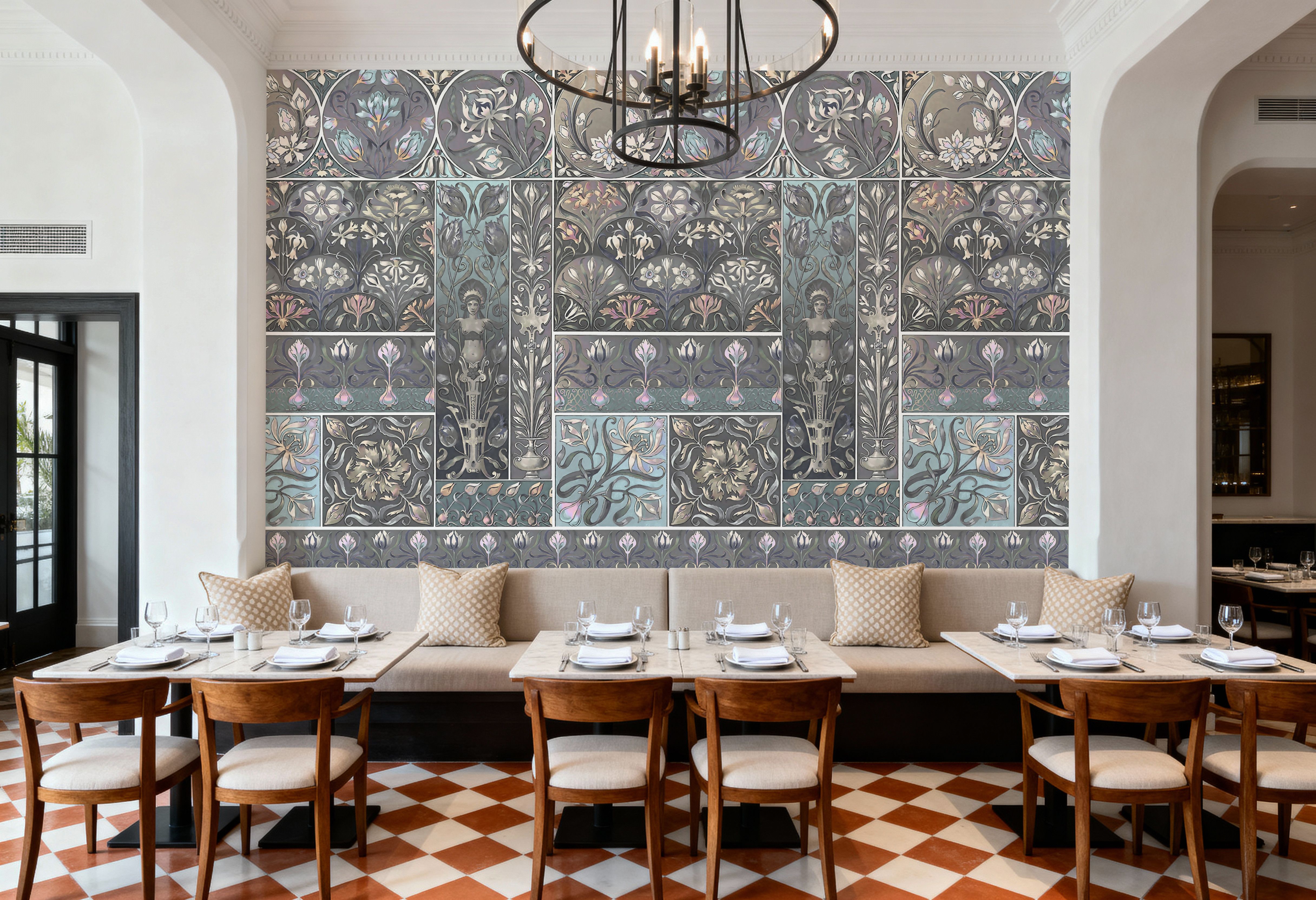 Art Deco Floral Wall Blue