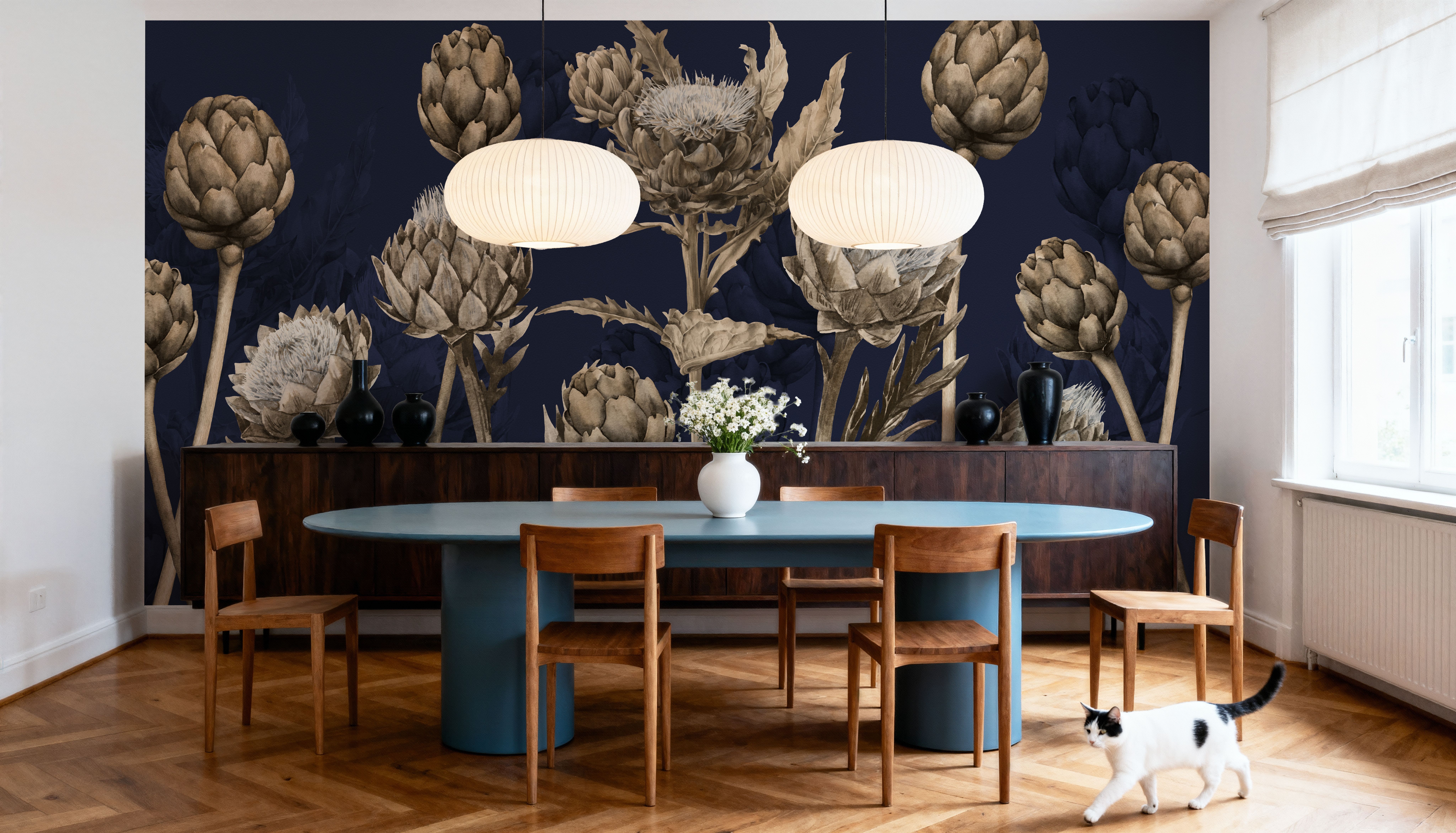 Artichoke Blooms, Navy Blue