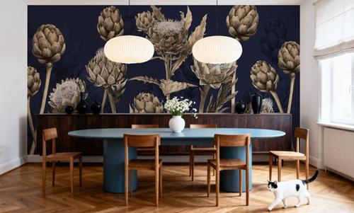 Artichoke Blooms, Navy Blue