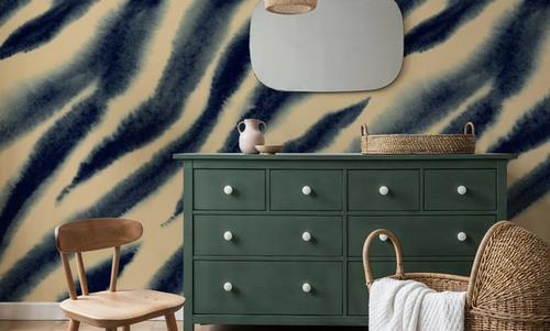Watercolor Tiger Stripes, Blue on Beige