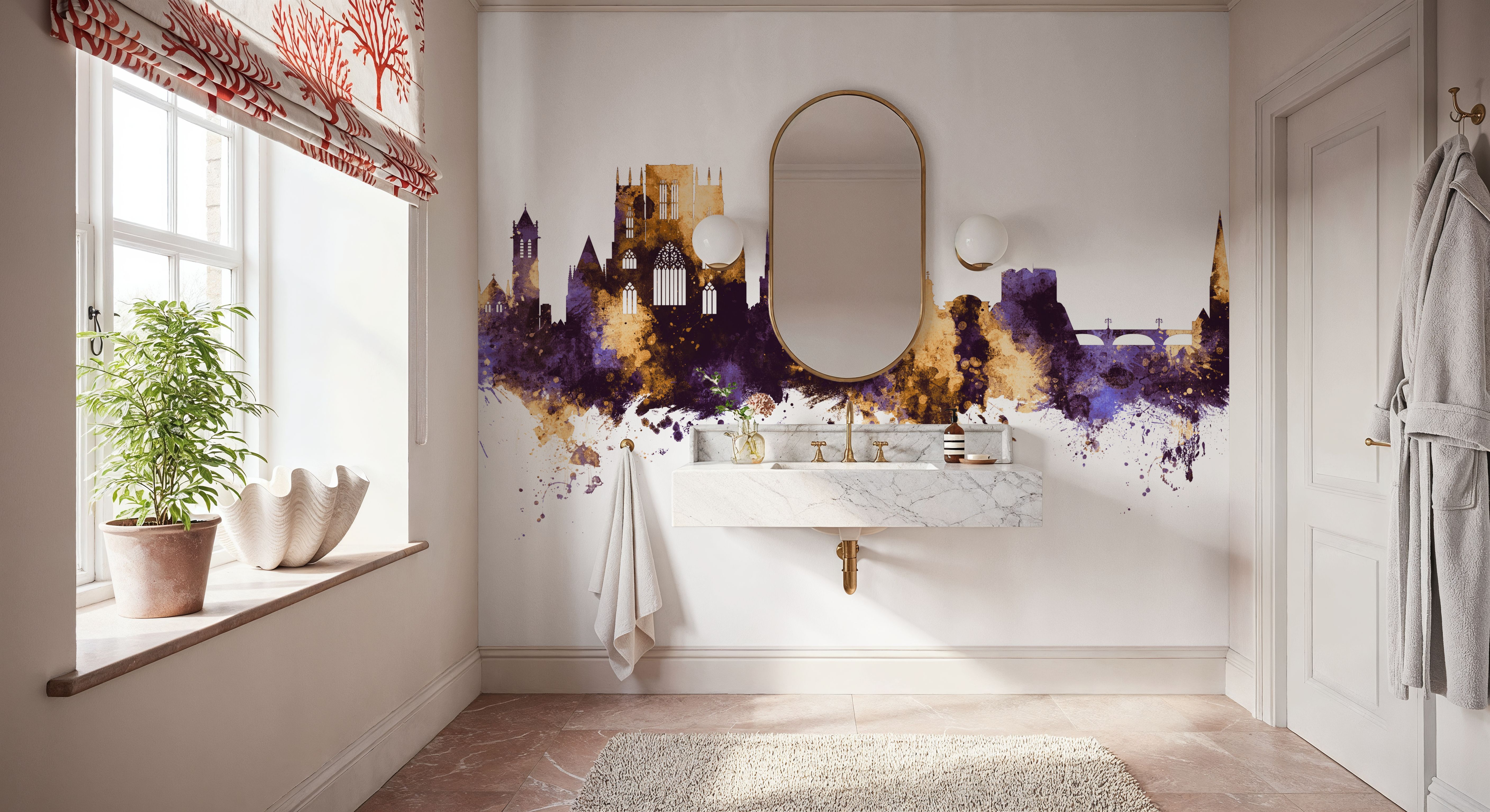 York England Skyline Purple & Gold