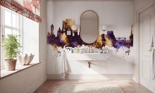 York England Skyline Purple & Gold