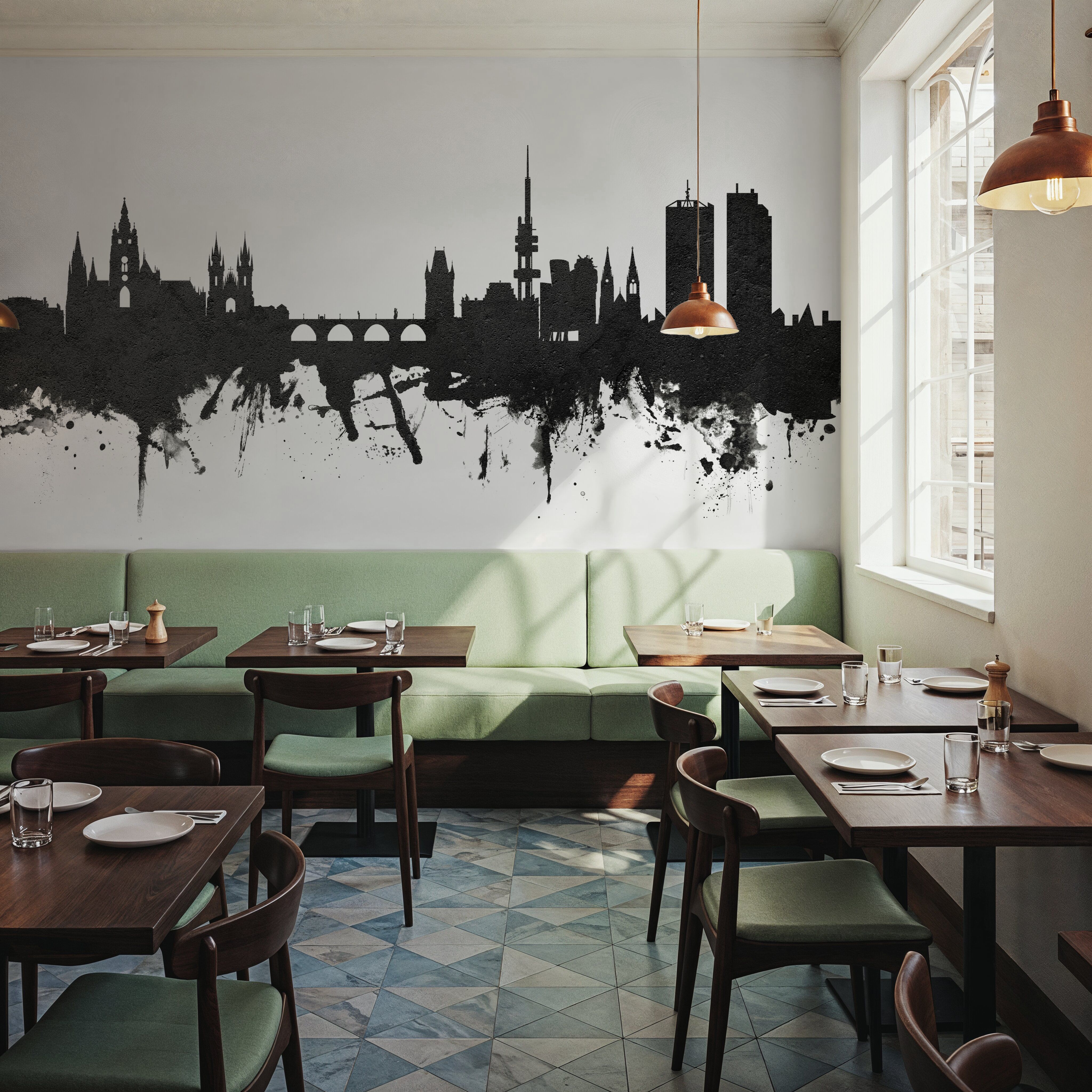 Prague (Praha) Czech Republic Skyline Black & White