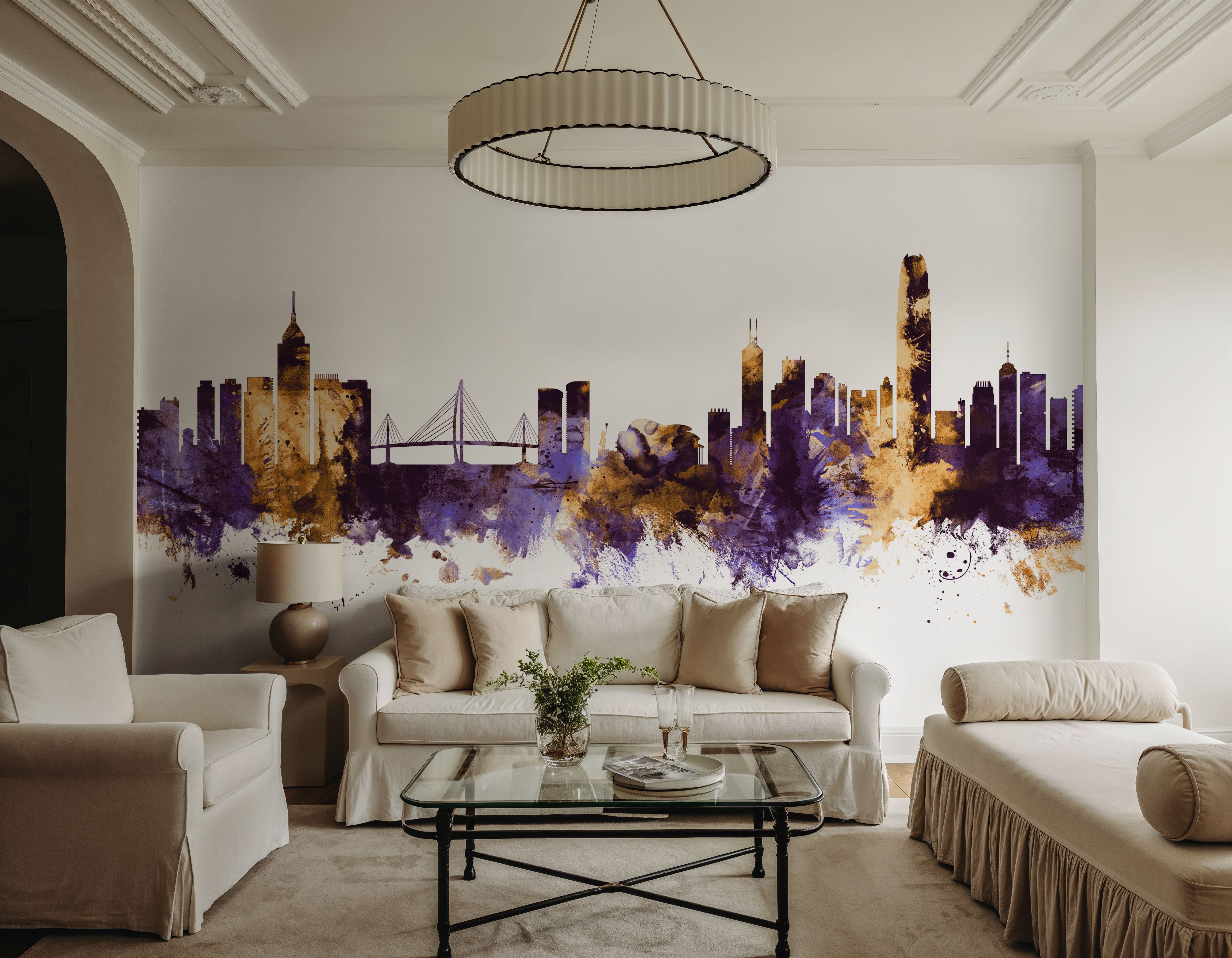 Hong Kong Skyline Purple & Gold