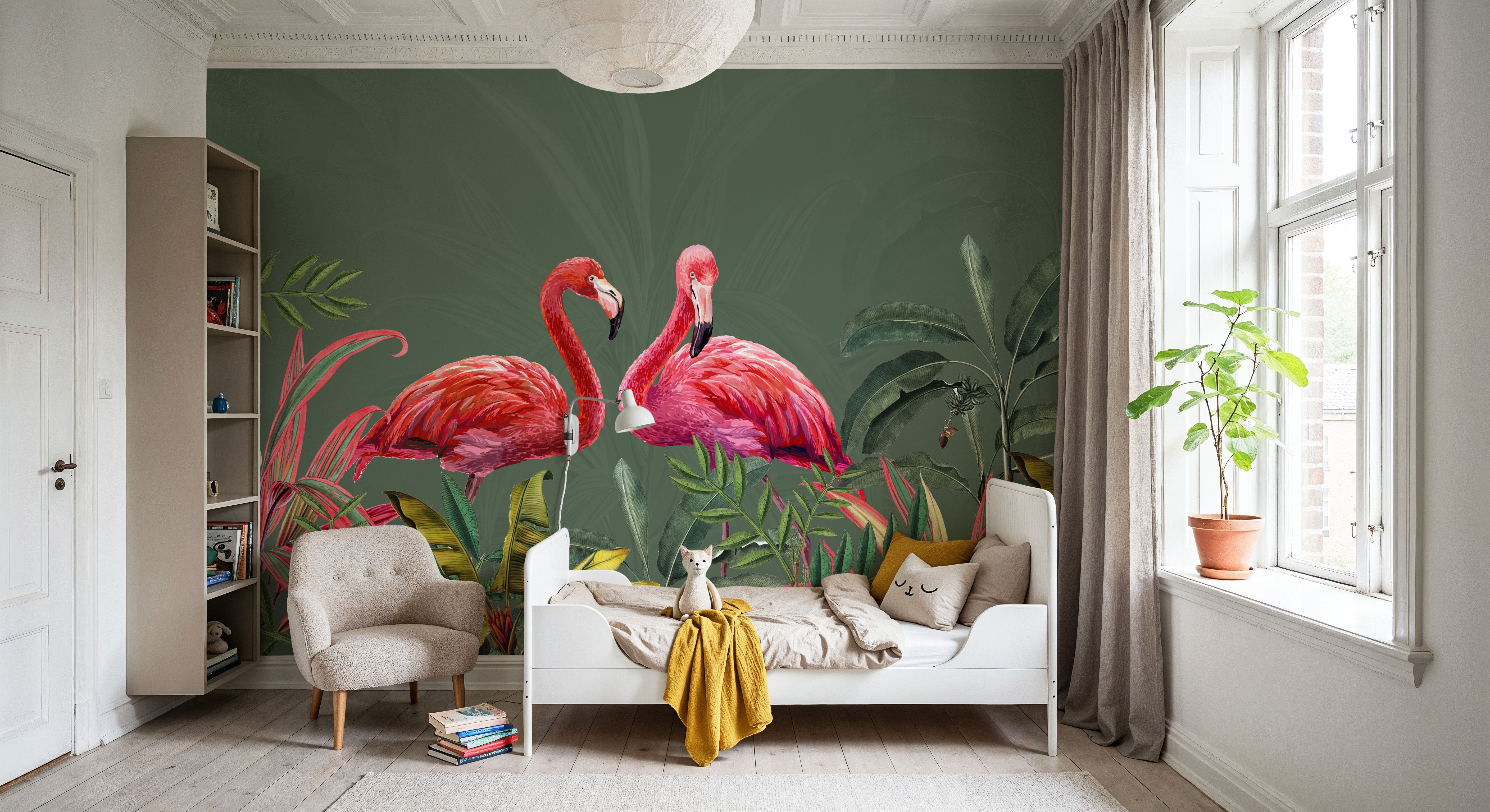 Shy Flamingos Green