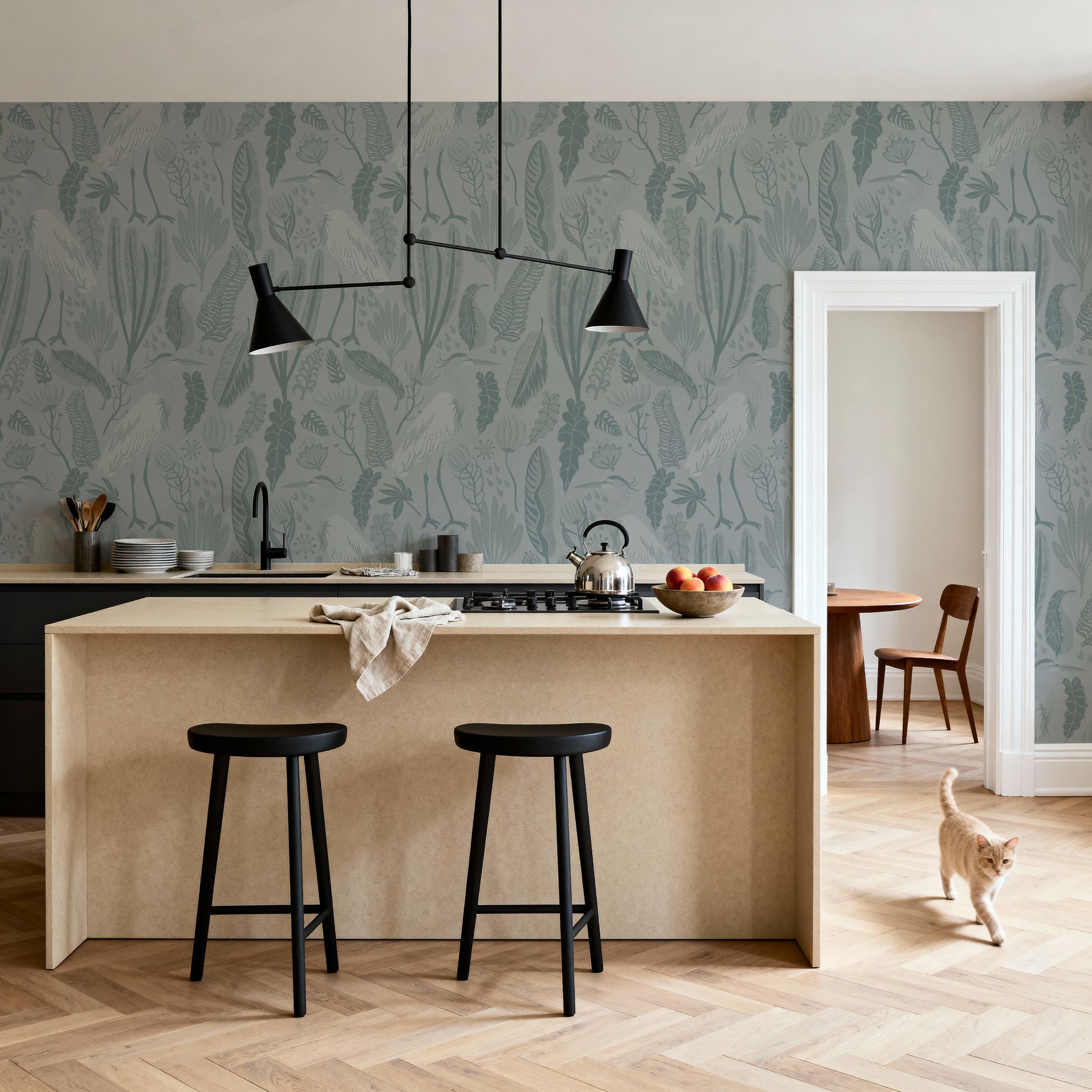 Heron & Plants Mint, Wallpaper